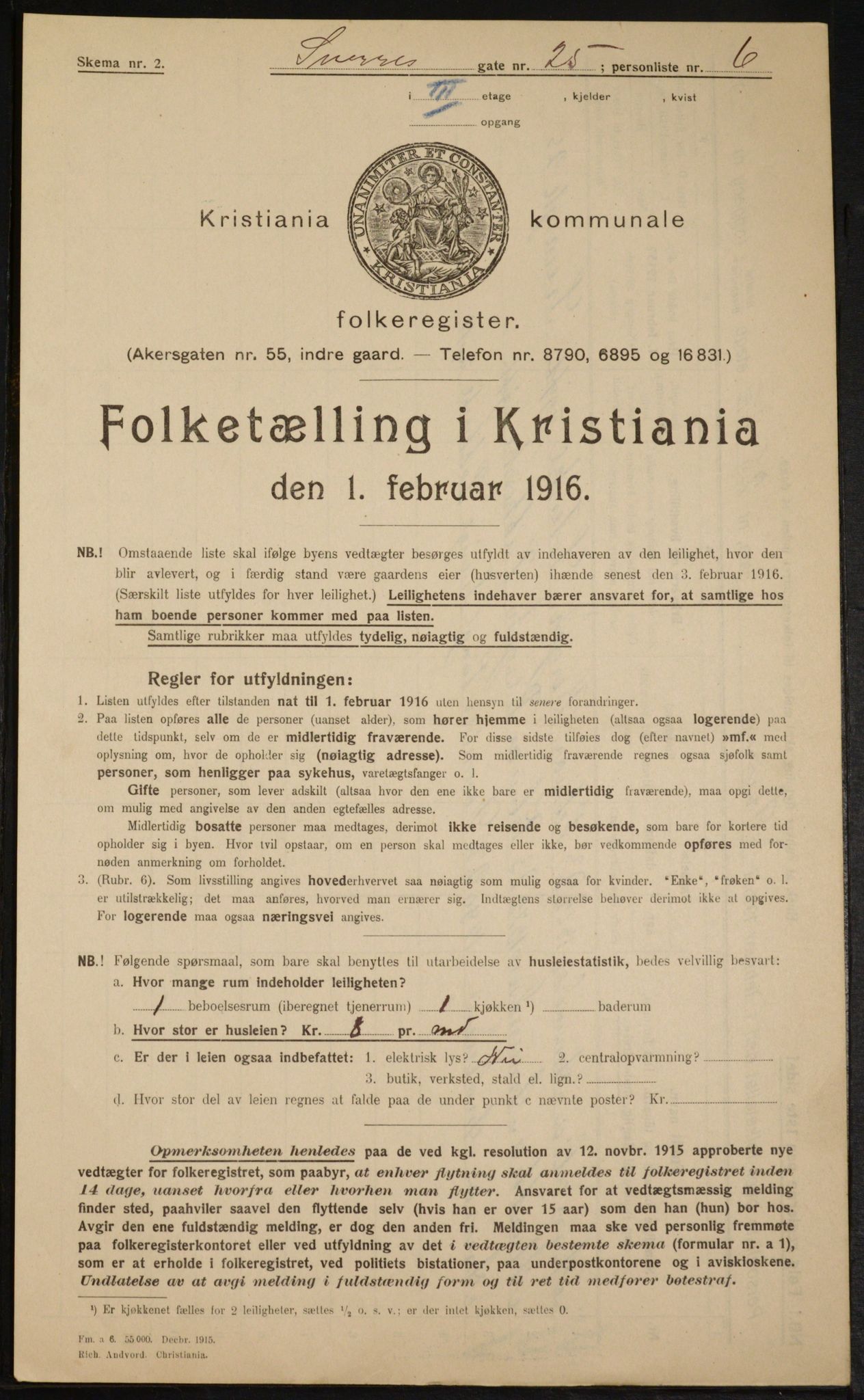 OBA, Kommunal folketelling 1.2.1916 for Kristiania, 1916, s. 109058