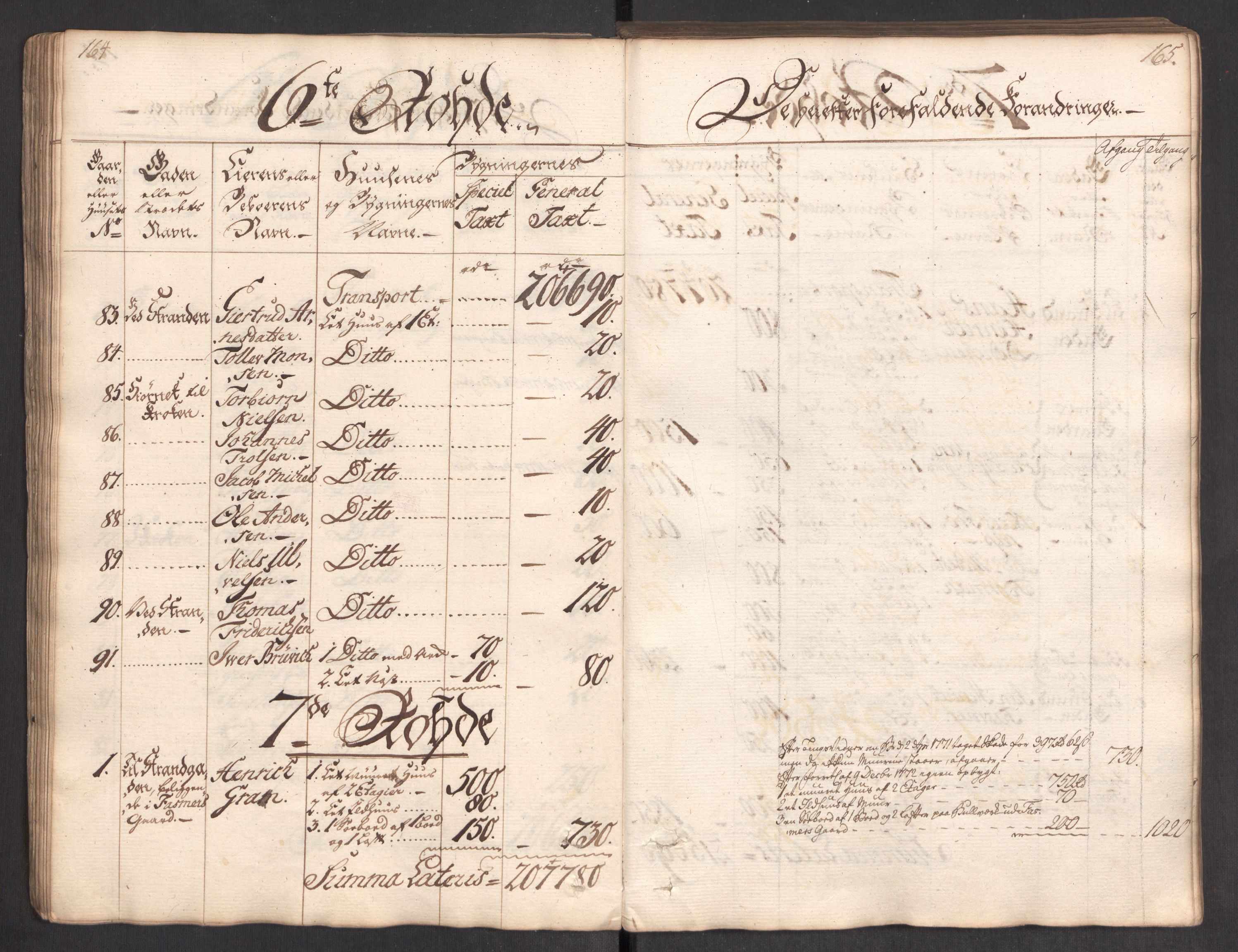 Kommersekollegiet, Brannforsikringskontoret 1767-1814, RA/EA-5458/F/Fa/L0004/0002: Bergen / Branntakstprotokoll, 1767, s. 164-165