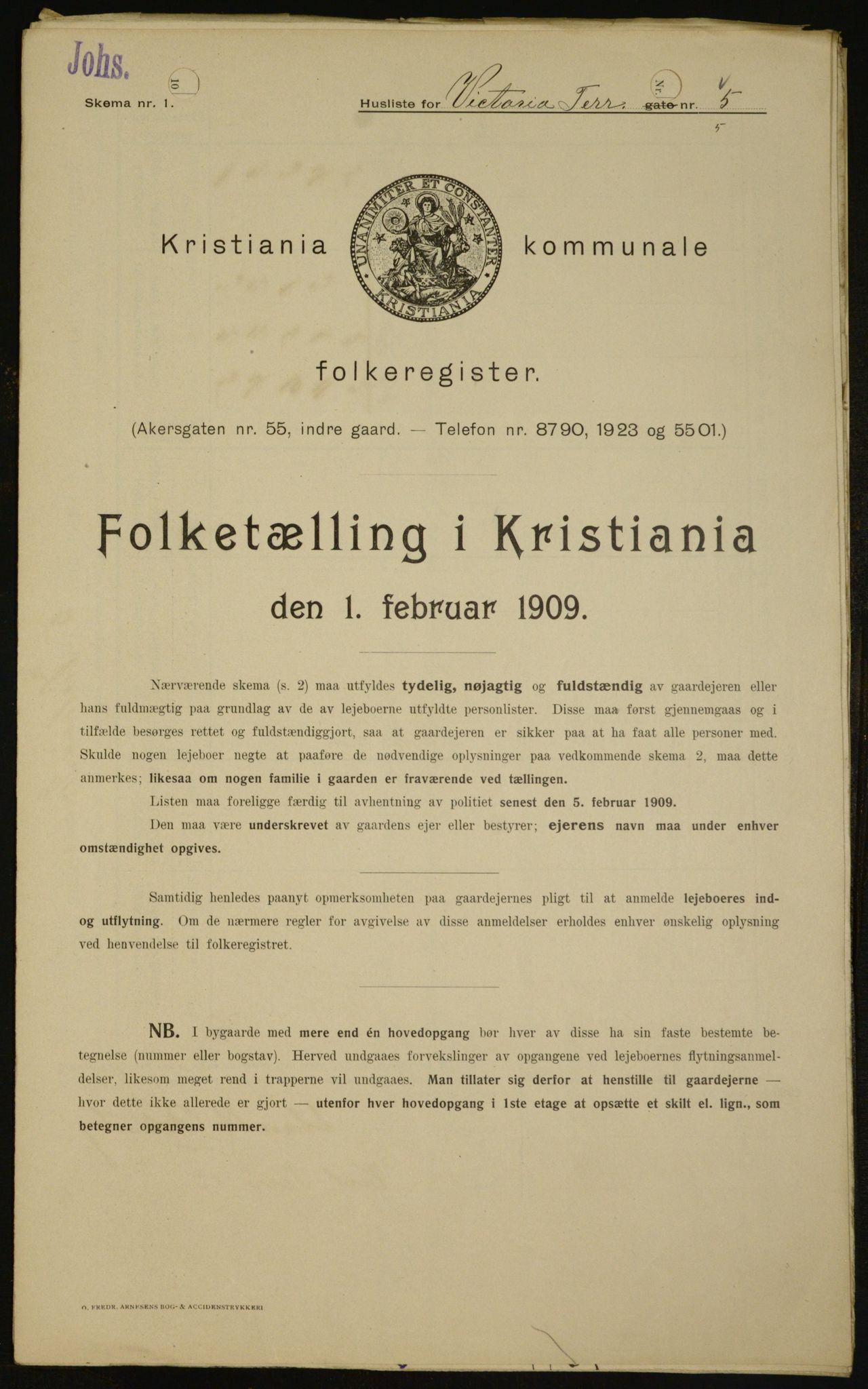 OBA, Kommunal folketelling 1.2.1909 for Kristiania kjøpstad, 1909, s. 112038