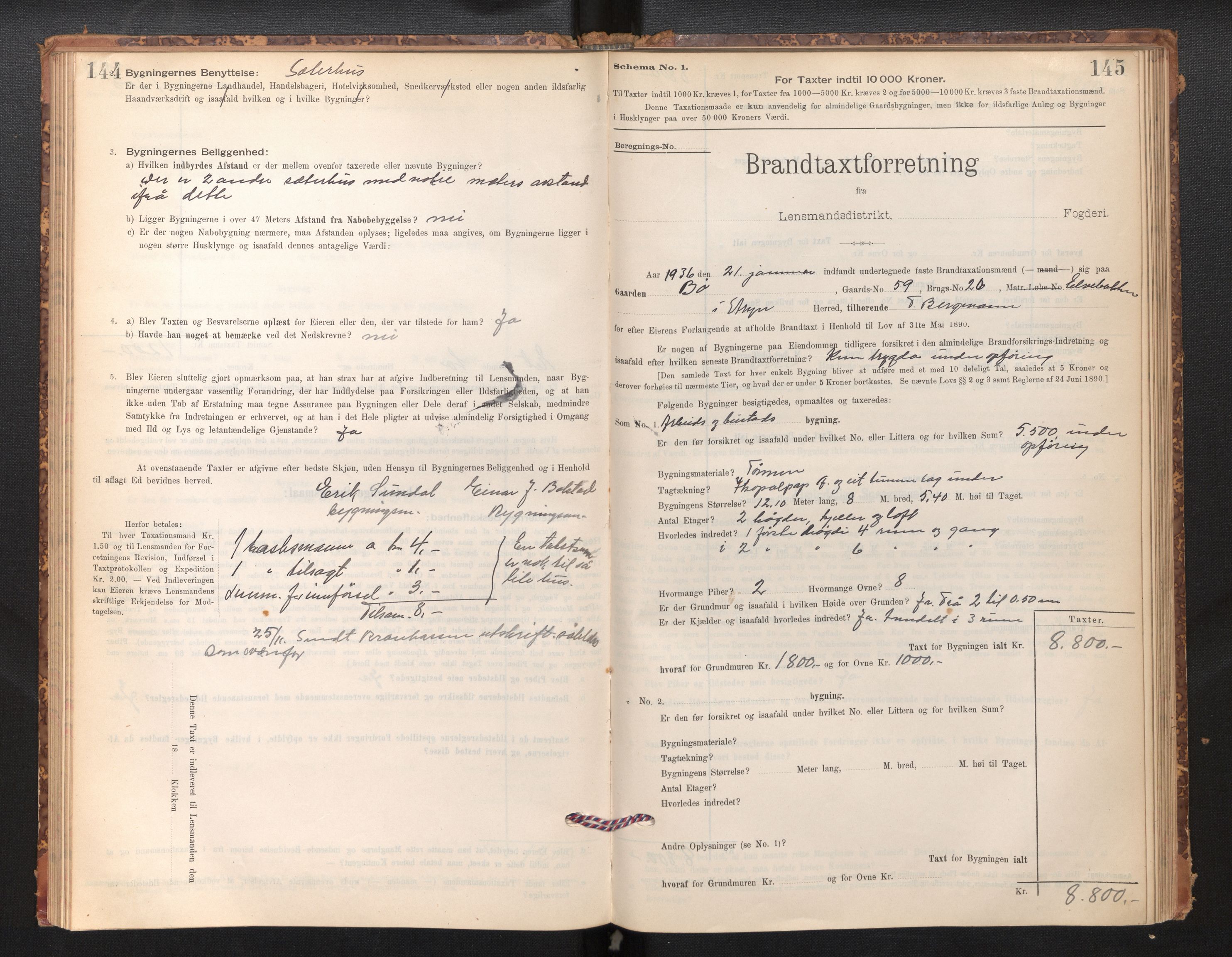 Lensmannen i Stryn og Innvik, SAB/A-30201/0012/L0002: Branntakstprotokoll, skjematakst, 1894-1942, s. 144-145