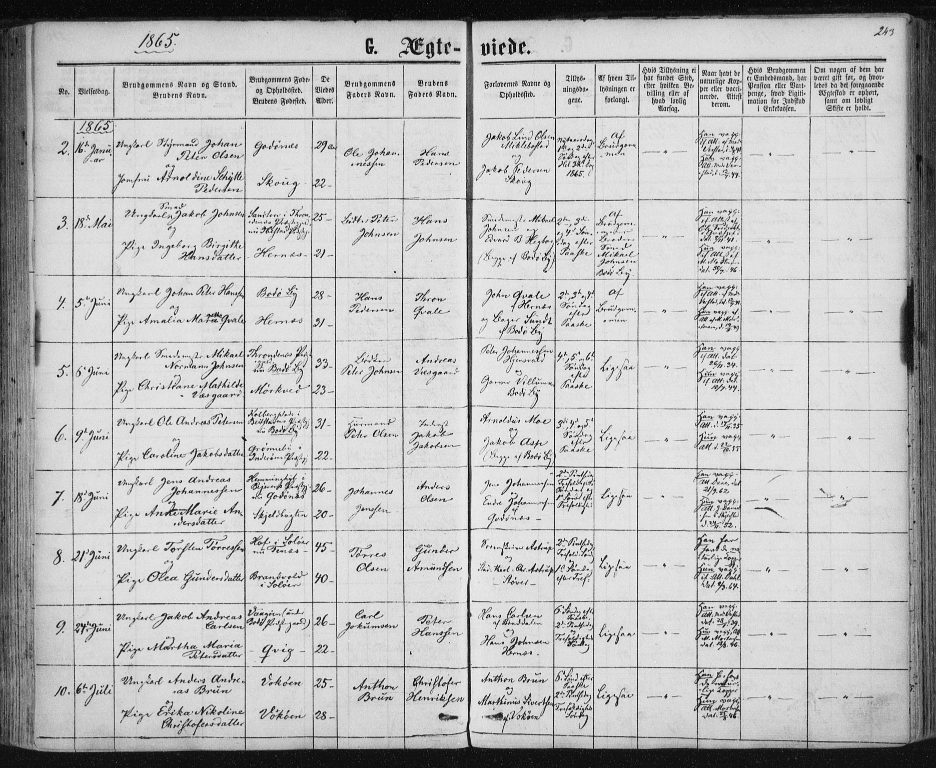 Ministerialprotokoller, klokkerbøker og fødselsregistre - Nordland, SAT/A-1459/801/L0008: Ministerialbok nr. 801A08, 1864-1875, s. 243