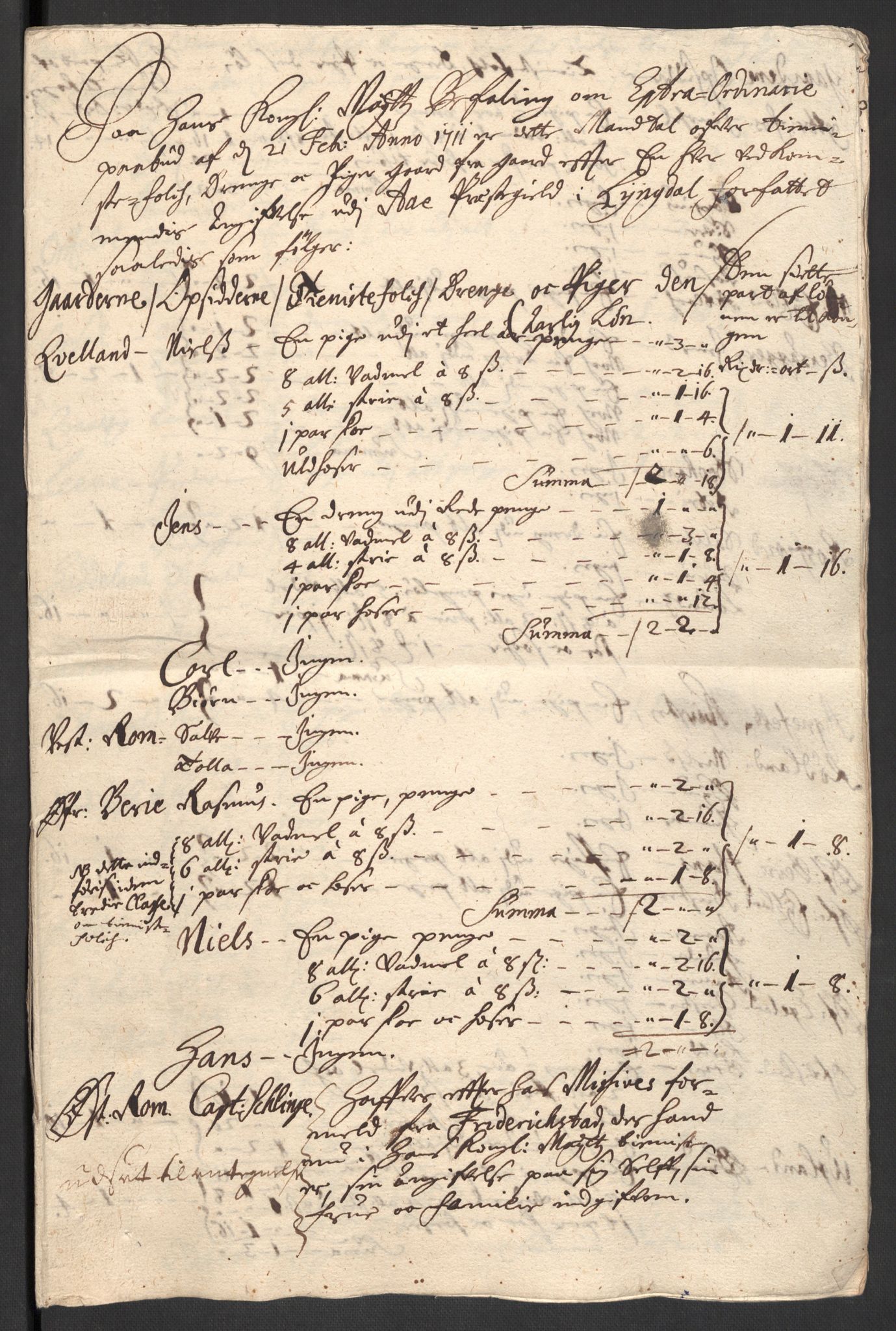 Rentekammeret inntil 1814, Reviderte regnskaper, Fogderegnskap, RA/EA-4092/R43/L2554: Fogderegnskap Lista og Mandal, 1711, s. 363