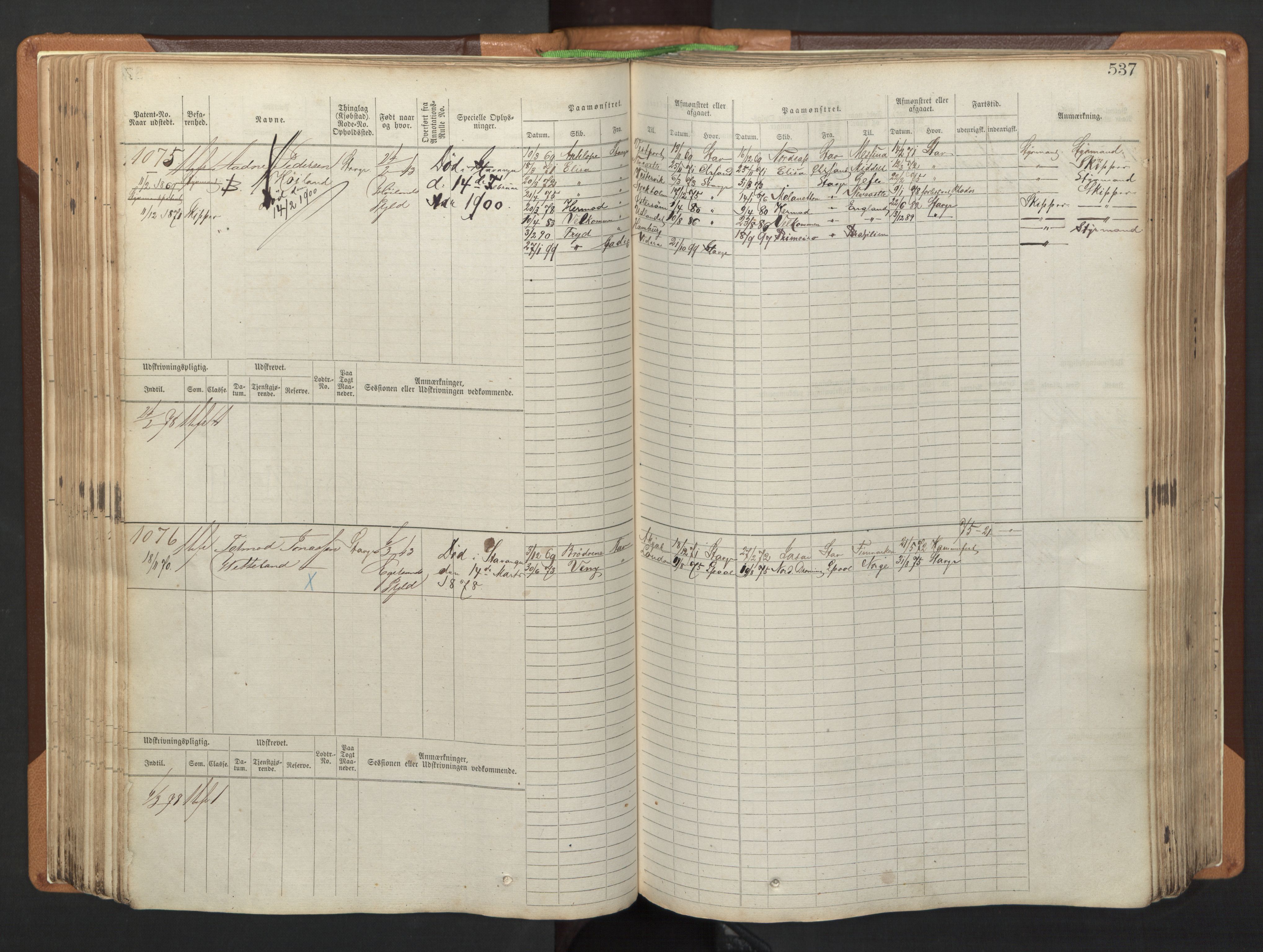 Stavanger sjømannskontor, SAST/A-102006/F/Fb/Fbb/L0005: Sjøfartshovedrulle, patentnr. 793-1606 (del 2), 1869-1880, s. 147