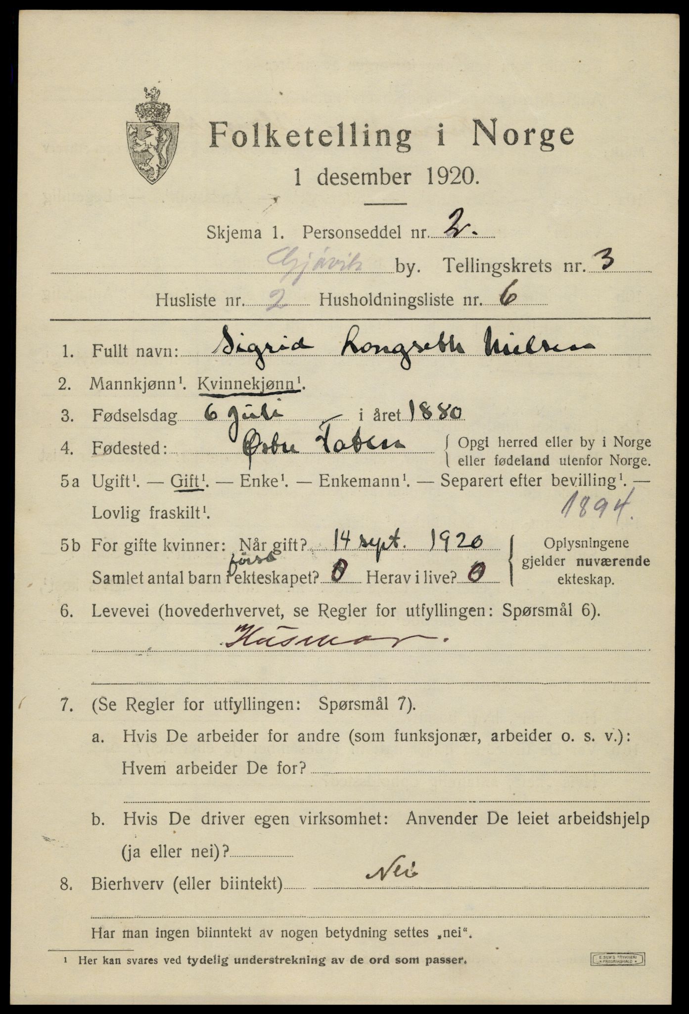 SAH, Folketelling 1920 for 0502 Gjøvik kjøpstad, 1920, s. 6014