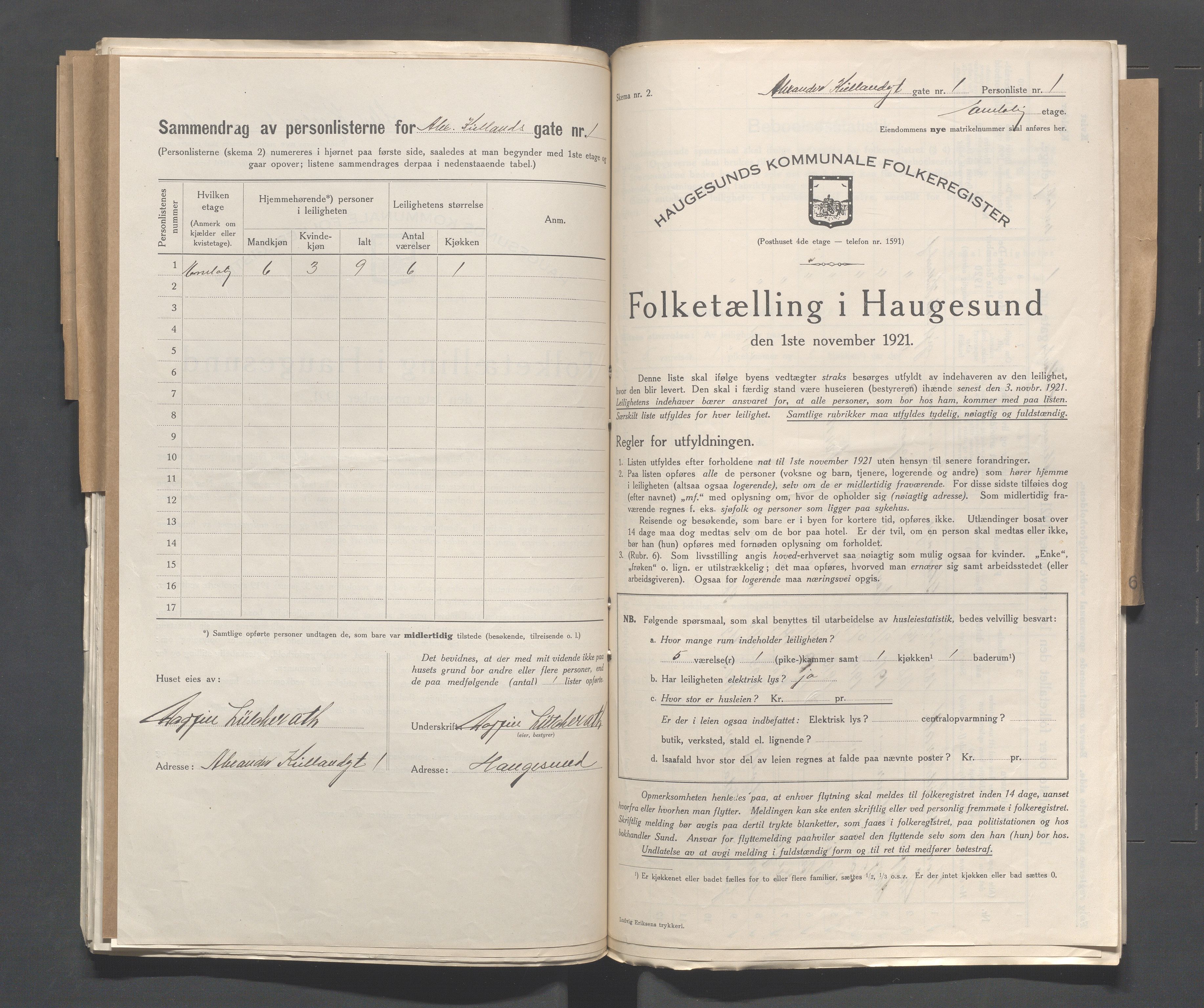 IKAR, Kommunal folketelling 1.11.1921 for Haugesund, 1921, s. 56
