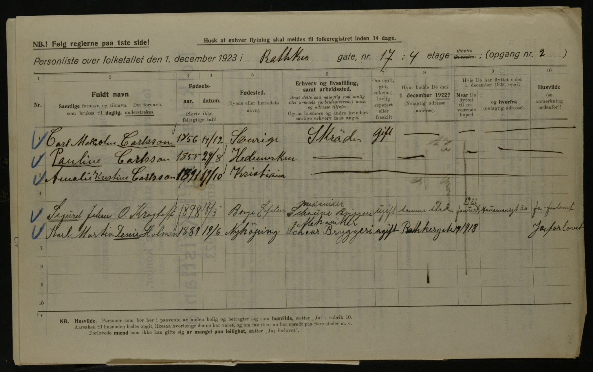 OBA, Kommunal folketelling 1.12.1923 for Kristiania, 1923, s. 91313