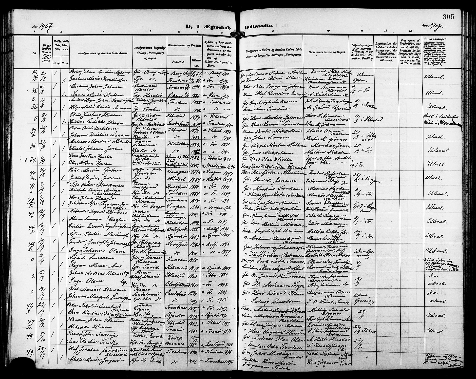 Trondenes sokneprestkontor, SATØ/S-1319/H/Hb/L0012klokker: Klokkerbok nr. 12, 1907-1916, s. 305