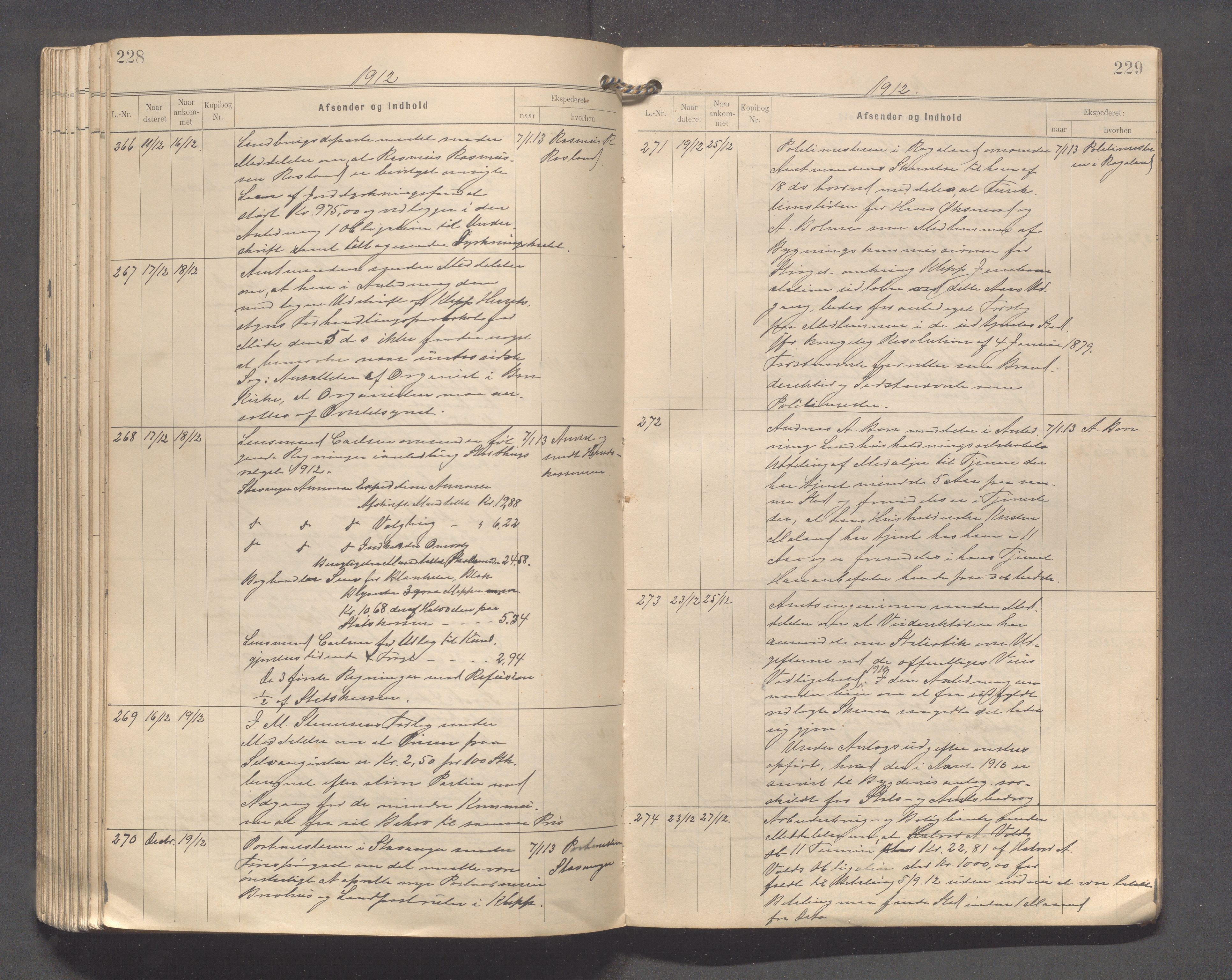 Klepp kommune - Formannskapet, IKAR/K-100277/C/L0003: Brevjournal, 1904-1913, s. 228-229