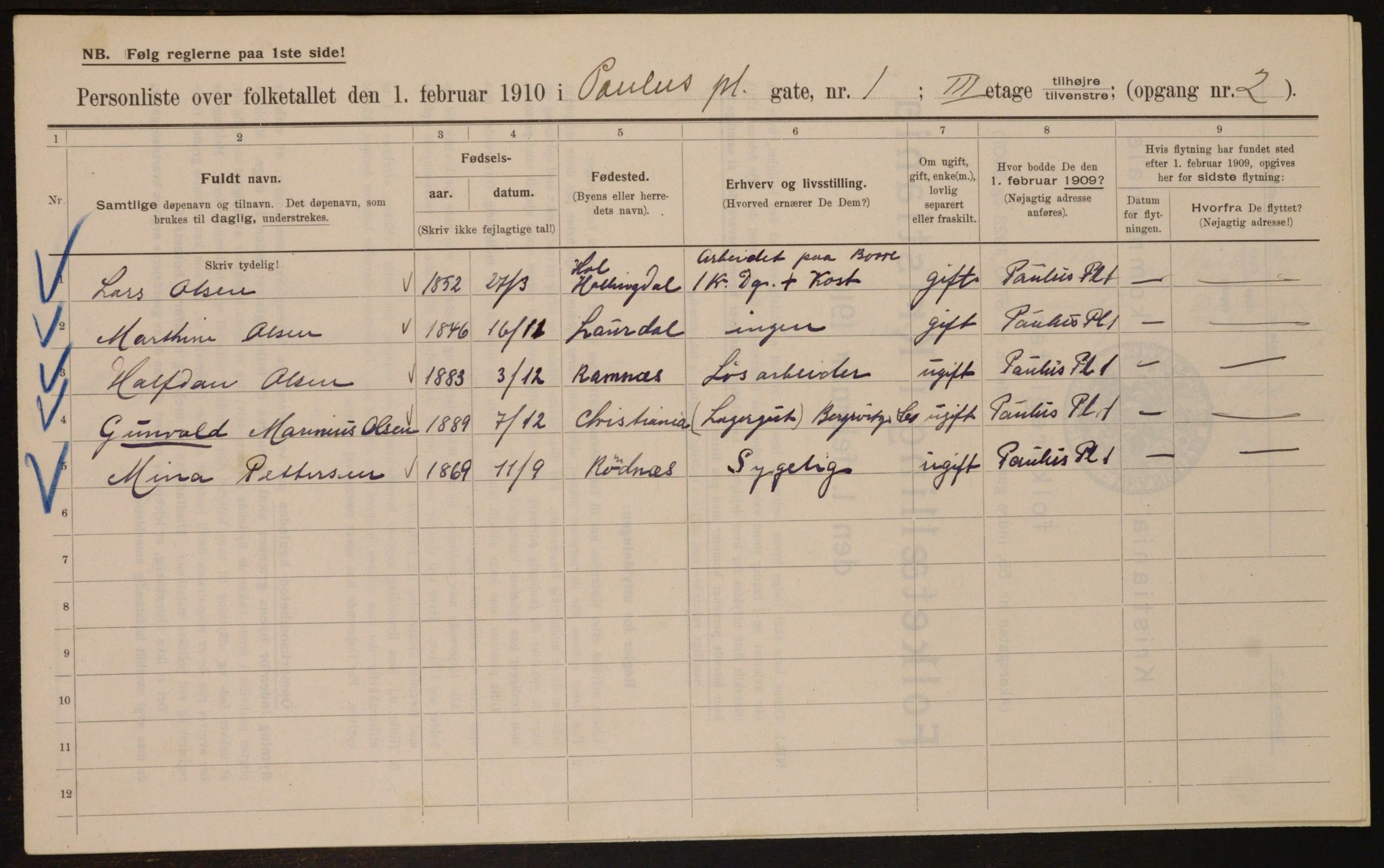 OBA, Kommunal folketelling 1.2.1910 for Kristiania, 1910, s. 75497