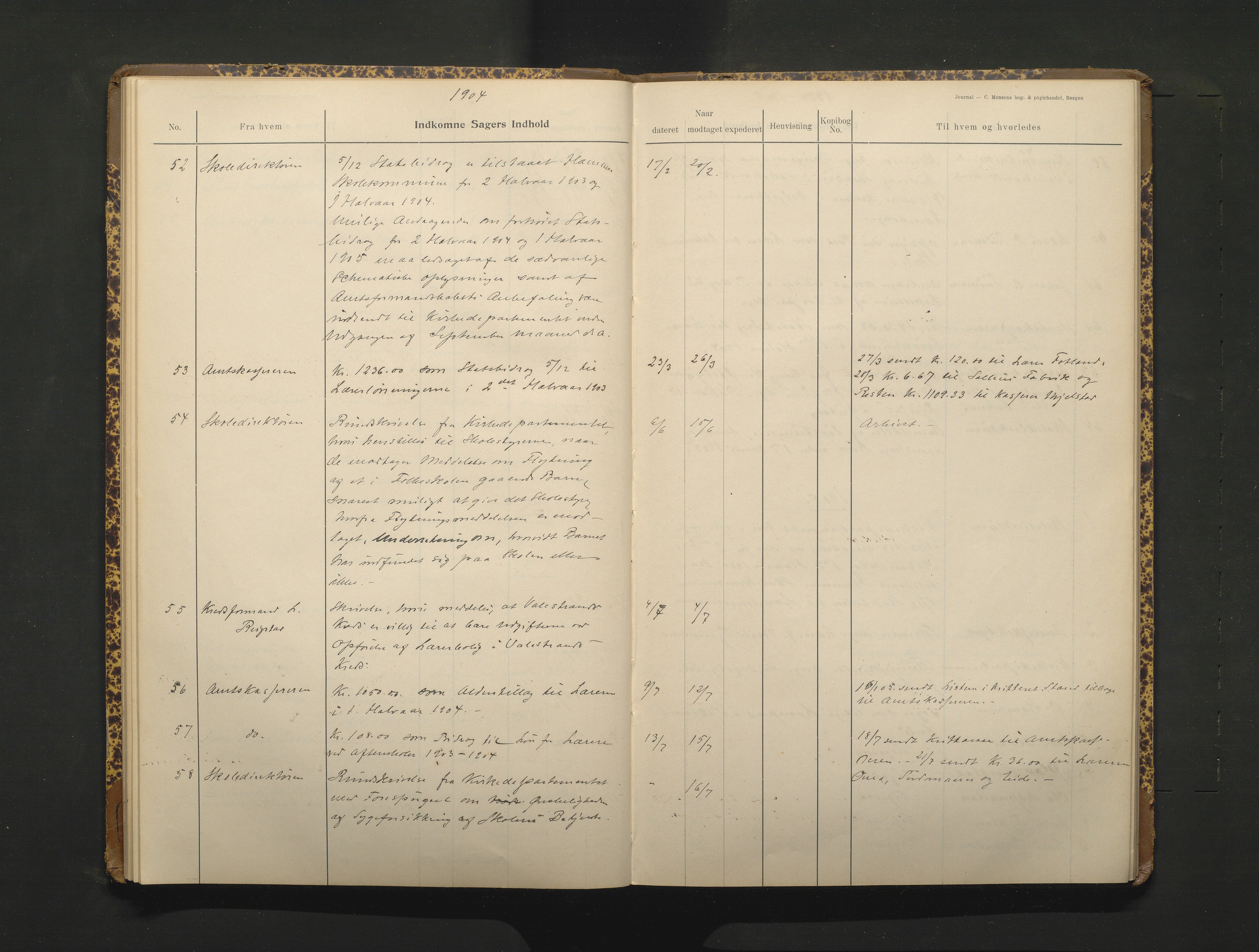 Hamre kommune. Skulestyret, IKAH/1254-211/C/Ca/L0003: Postjournal for Hamre skulestyre, 1901-1916