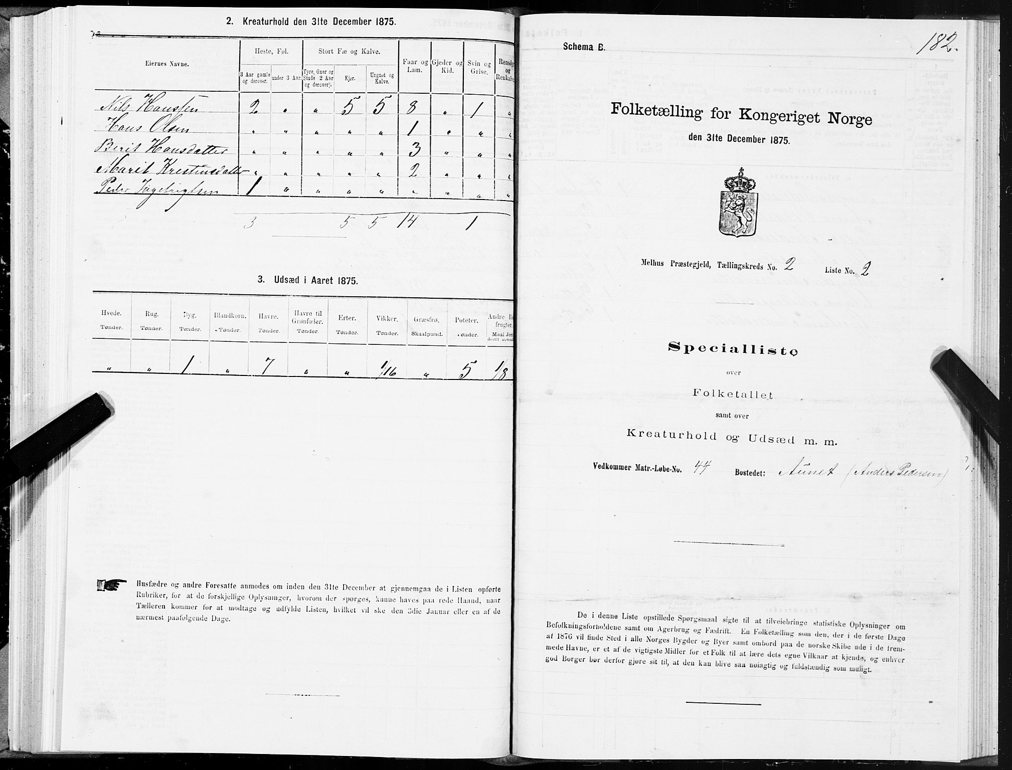 SAT, Folketelling 1875 for 1653P Melhus prestegjeld, 1875, s. 1182