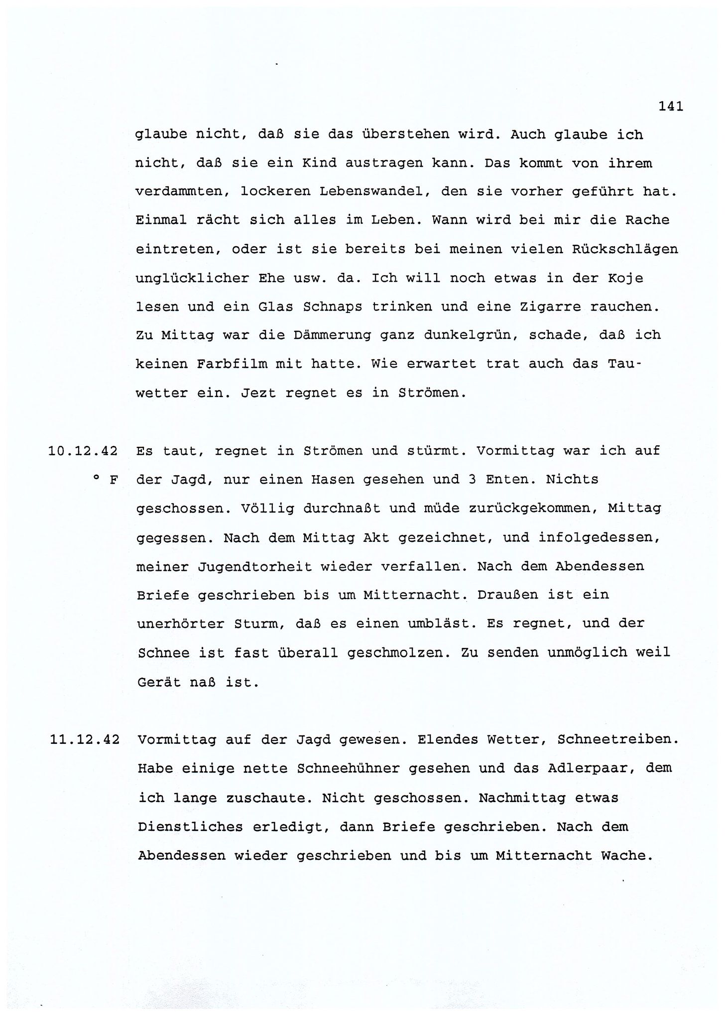 Dagbokopptegnelser av en tysk marineoffiser stasjonert i Norge , FMFB/A-1160/F/L0001: Dagbokopptegnelser av en tysk marineoffiser stasjonert i Norge, 1941-1944, s. 141