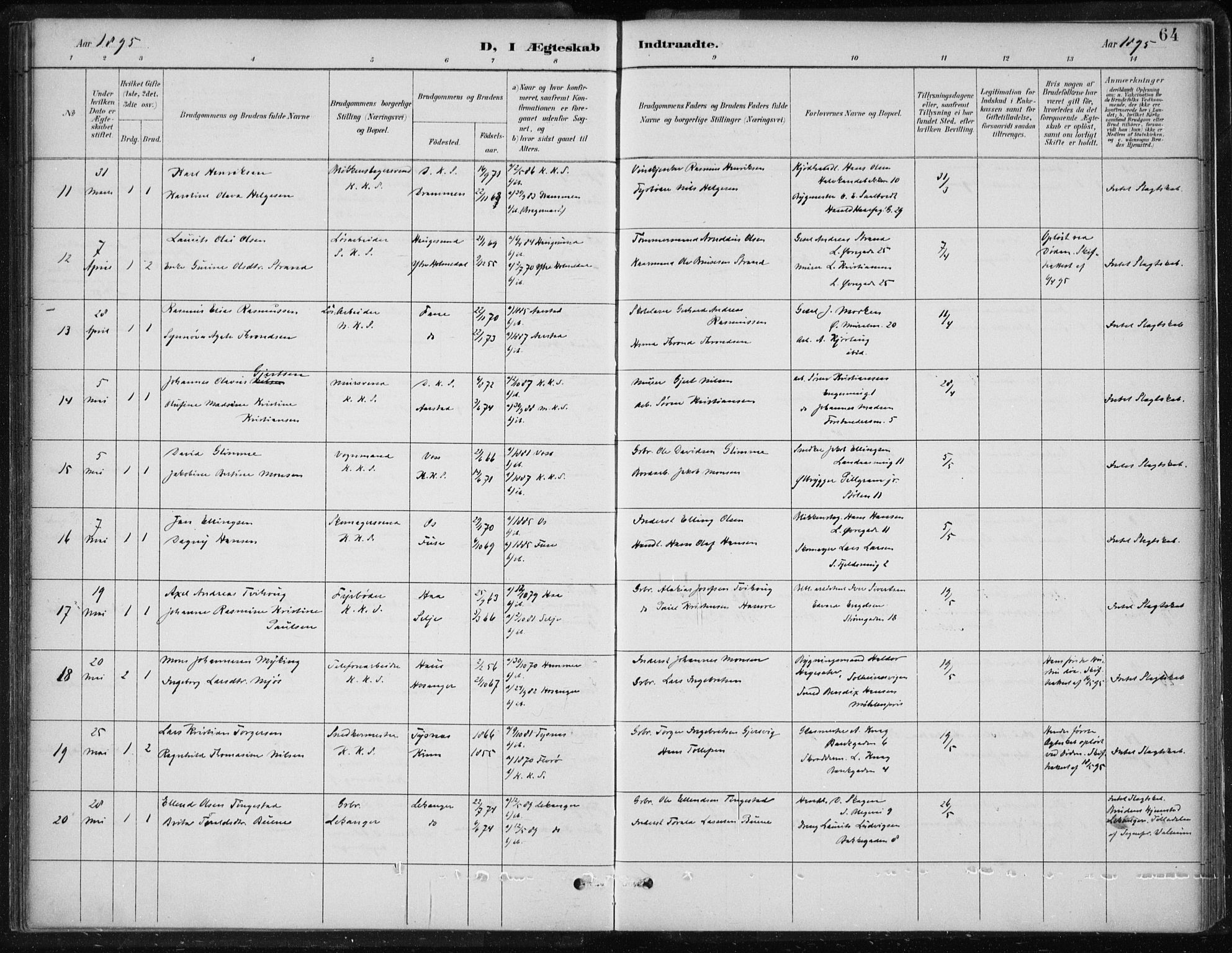 Korskirken sokneprestembete, SAB/A-76101/H/Hab: Klokkerbok nr. D 3, 1887-1906, s. 64