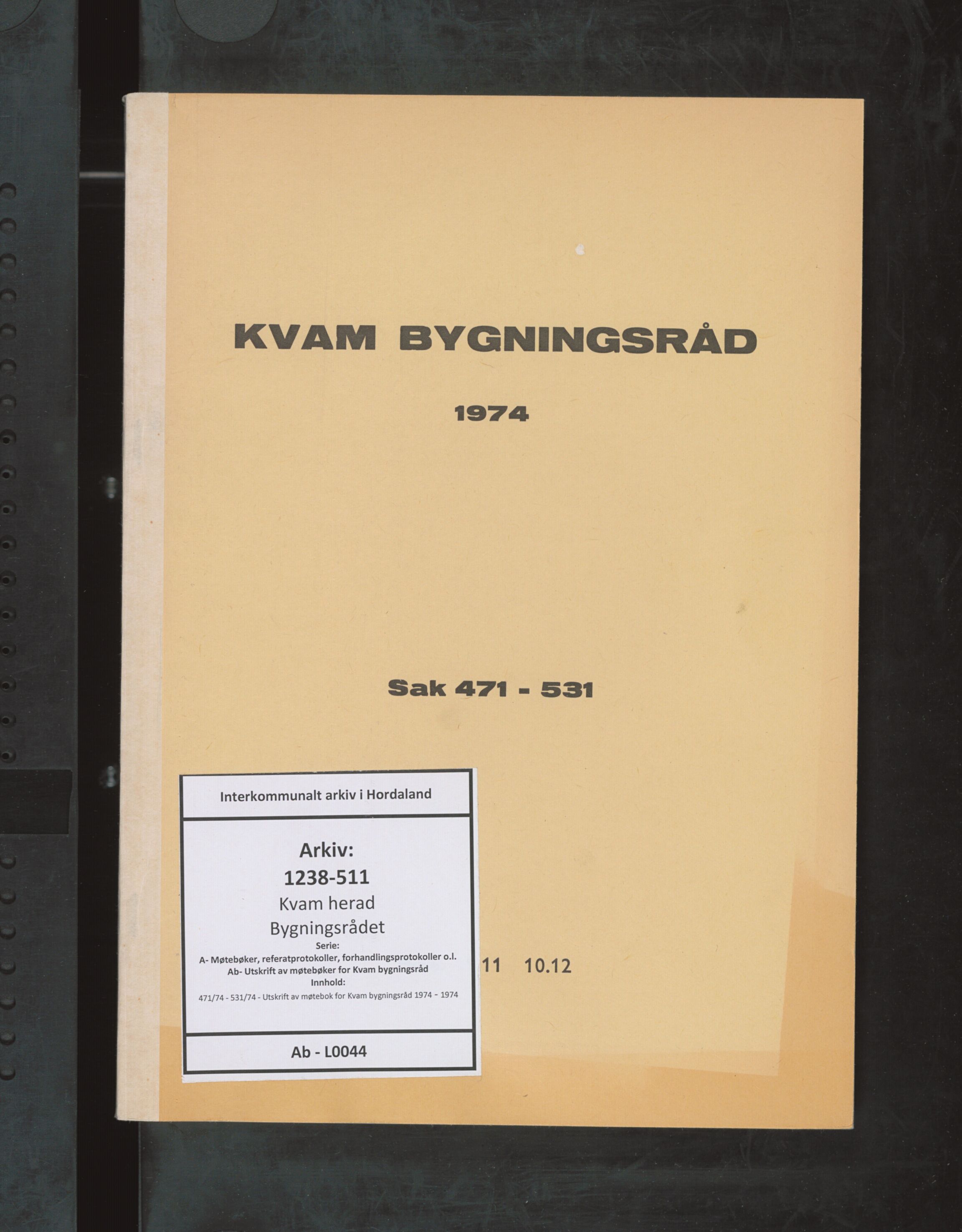 Kvam herad. Bygningsrådet, IKAH/1238-511/A/Ab/L0044: Utskrift av møtebok for Kvam bygningsråd, 1974