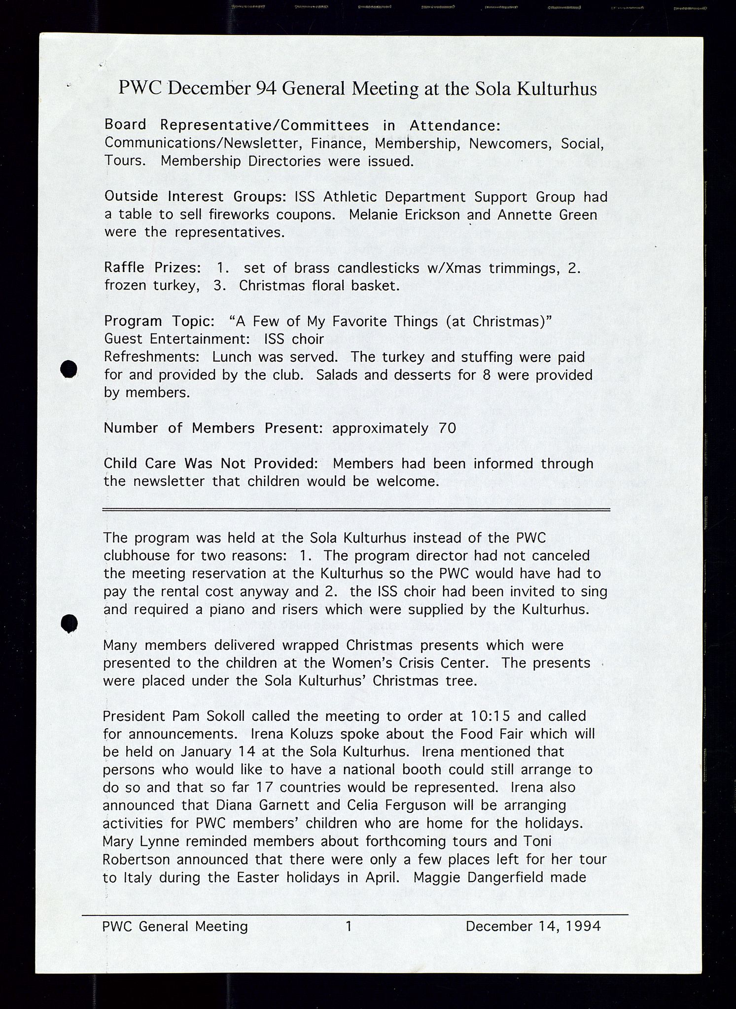 PA 1547 - Petroleum Wives Club, SAST/A-101974/A/Aa/L0003: Board and General Meeting, 1994-1998