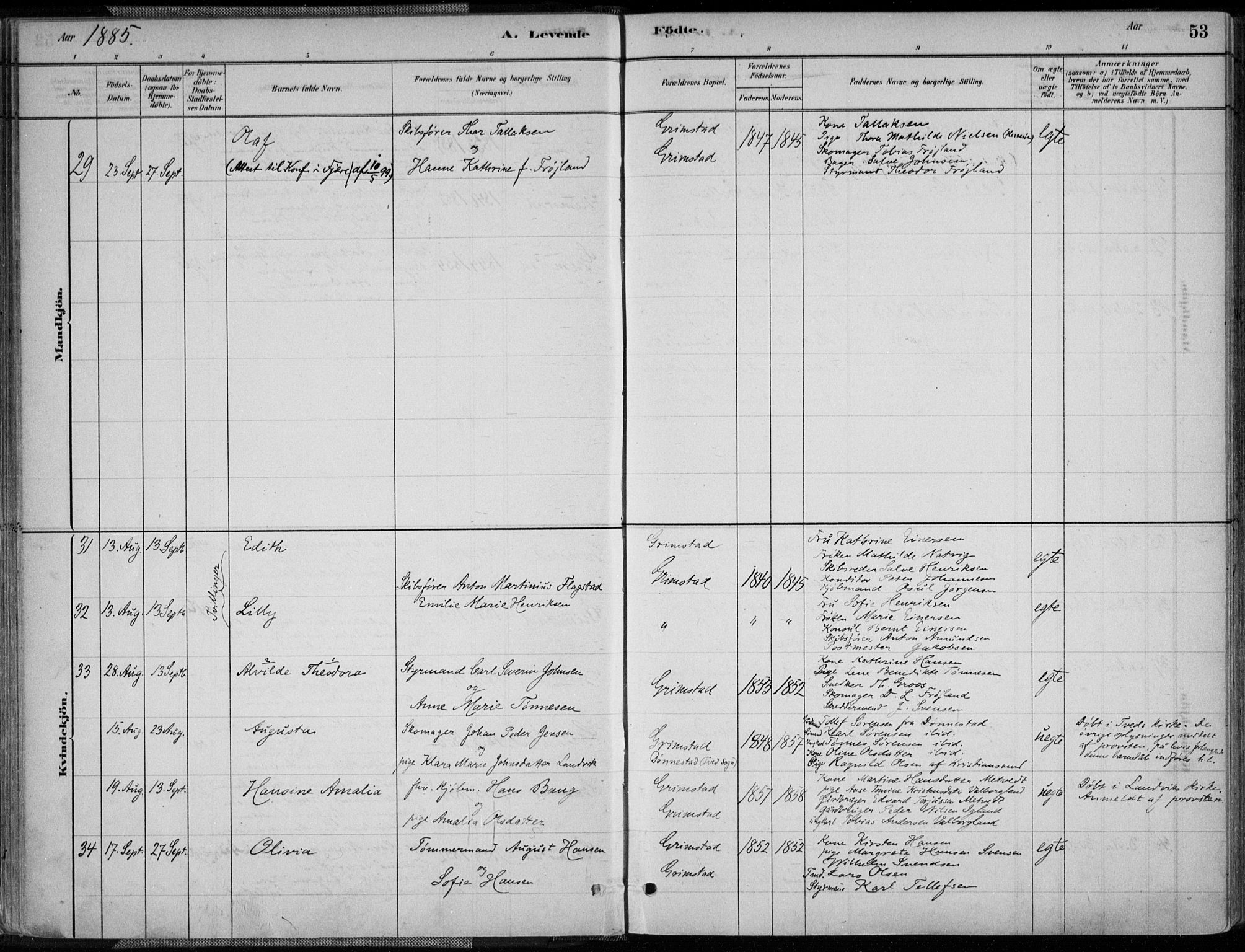 Grimstad sokneprestkontor, AV/SAK-1111-0017/F/Fa/L0003: Ministerialbok nr. A 2, 1882-1912, s. 53