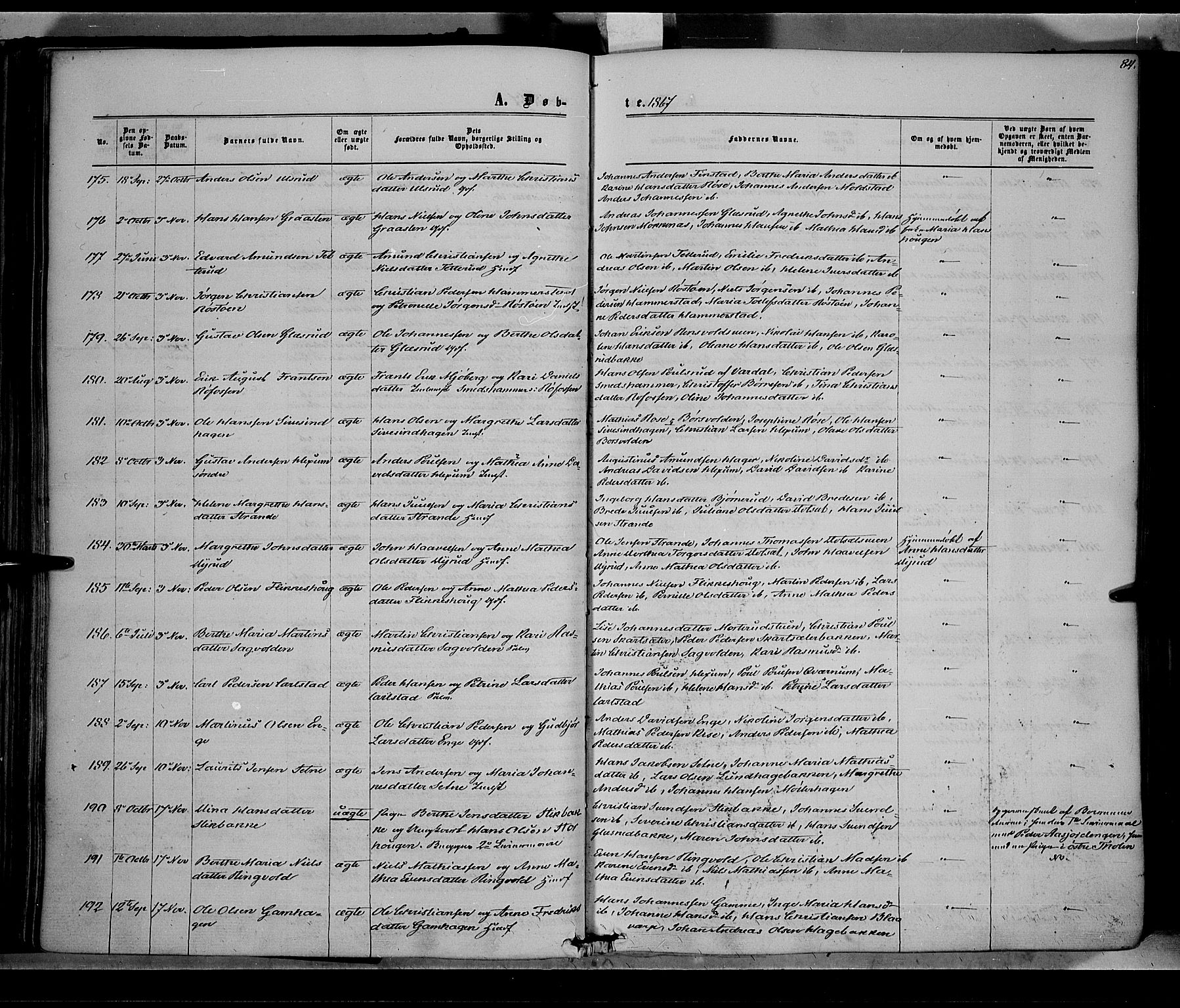 Vestre Toten prestekontor, AV/SAH-PREST-108/H/Ha/Haa/L0007: Ministerialbok nr. 7, 1862-1869, s. 84