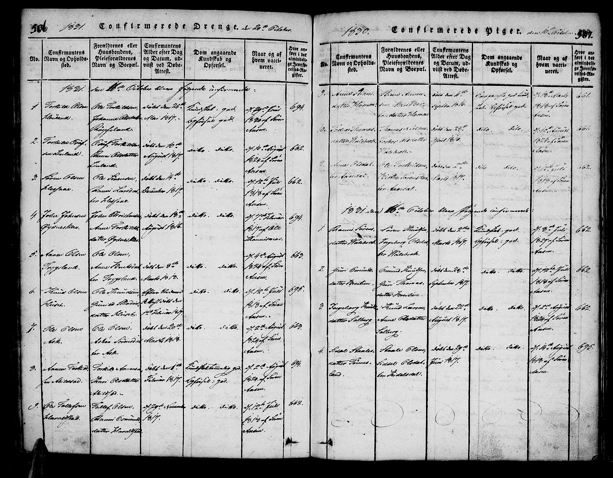 Bjelland sokneprestkontor, SAK/1111-0005/F/Fa/Faa/L0002: Ministerialbok nr. A 2, 1816-1866, s. 506-507