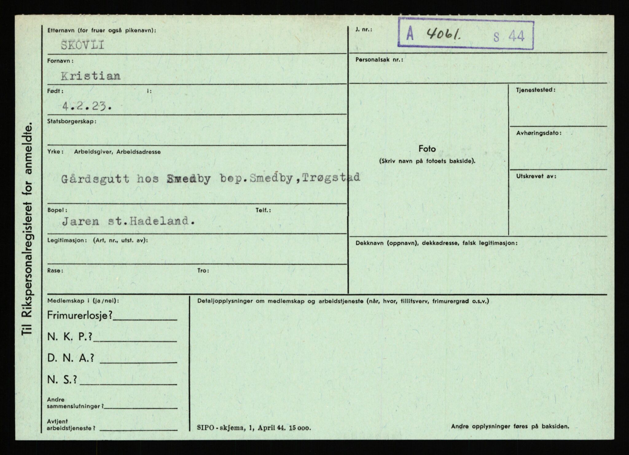 Statspolitiet - Hovedkontoret / Osloavdelingen, AV/RA-S-1329/C/Ca/L0014: Seterlien - Svartås, 1943-1945, s. 1461