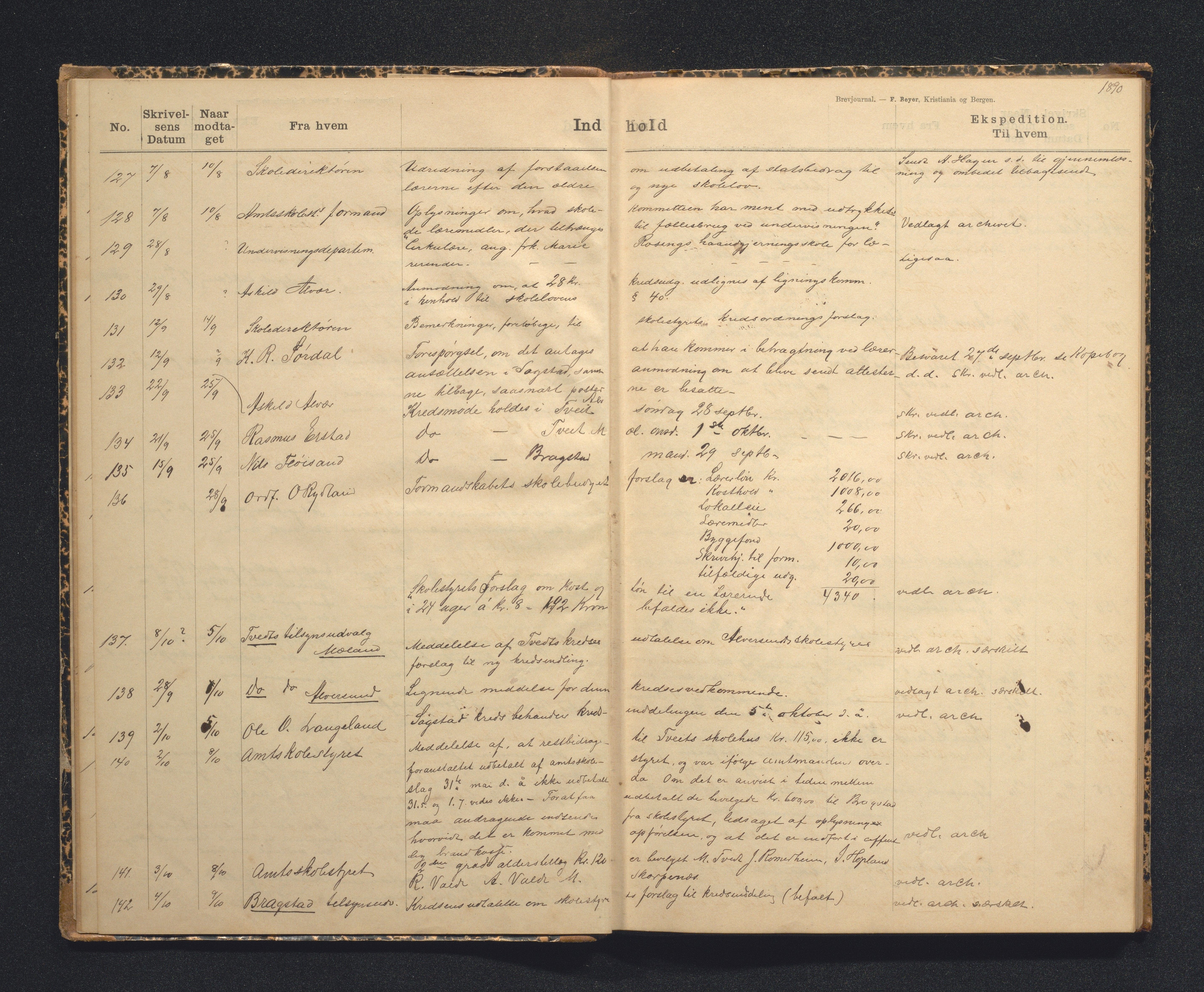 Alversund kommune. Skulestyret, IKAH/1257-211/C/Ca/L0001: Brevjournal for Alversund skulestyre, 1889-1899