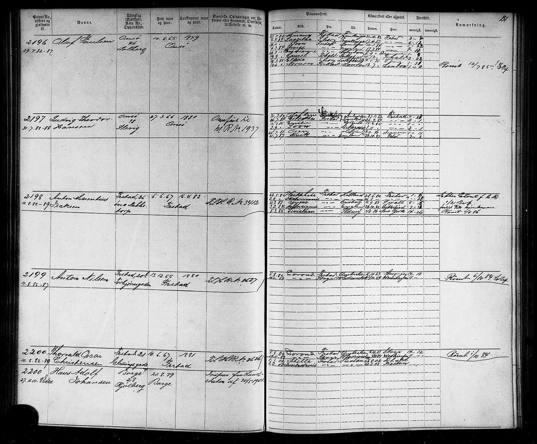 Fredrikstad mønstringskontor, AV/SAO-A-10569b/F/Fc/Fca/L0004: Annotasjonsrulle, 1885-1893, s. 154