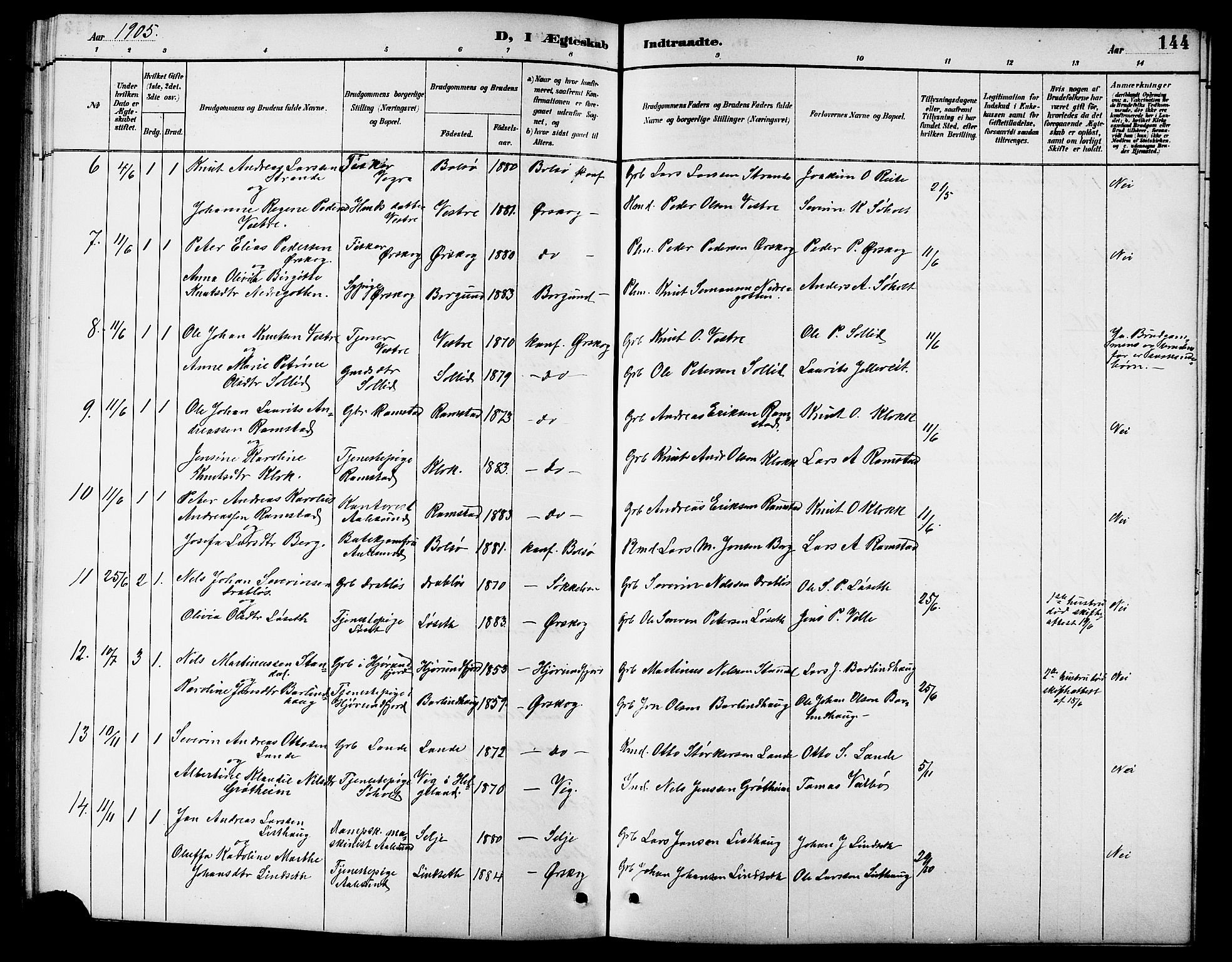 Ministerialprotokoller, klokkerbøker og fødselsregistre - Møre og Romsdal, AV/SAT-A-1454/522/L0327: Klokkerbok nr. 522C06, 1890-1915, s. 144