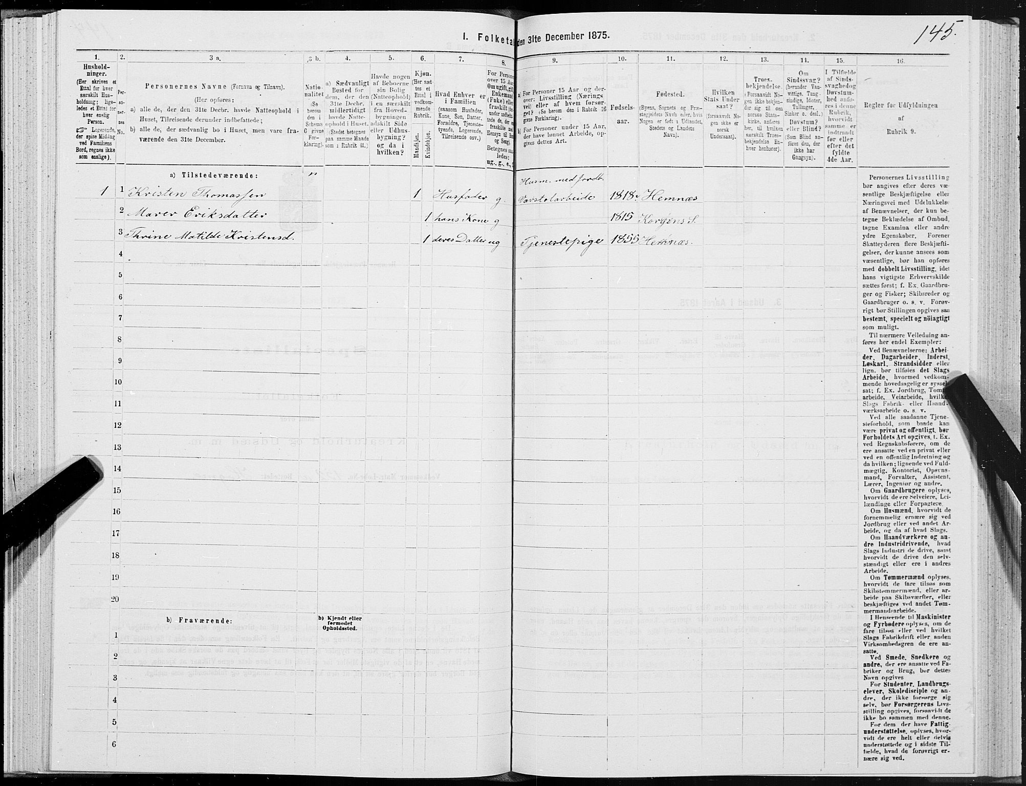 SAT, Folketelling 1875 for 1832P Hemnes prestegjeld, 1875, s. 1145