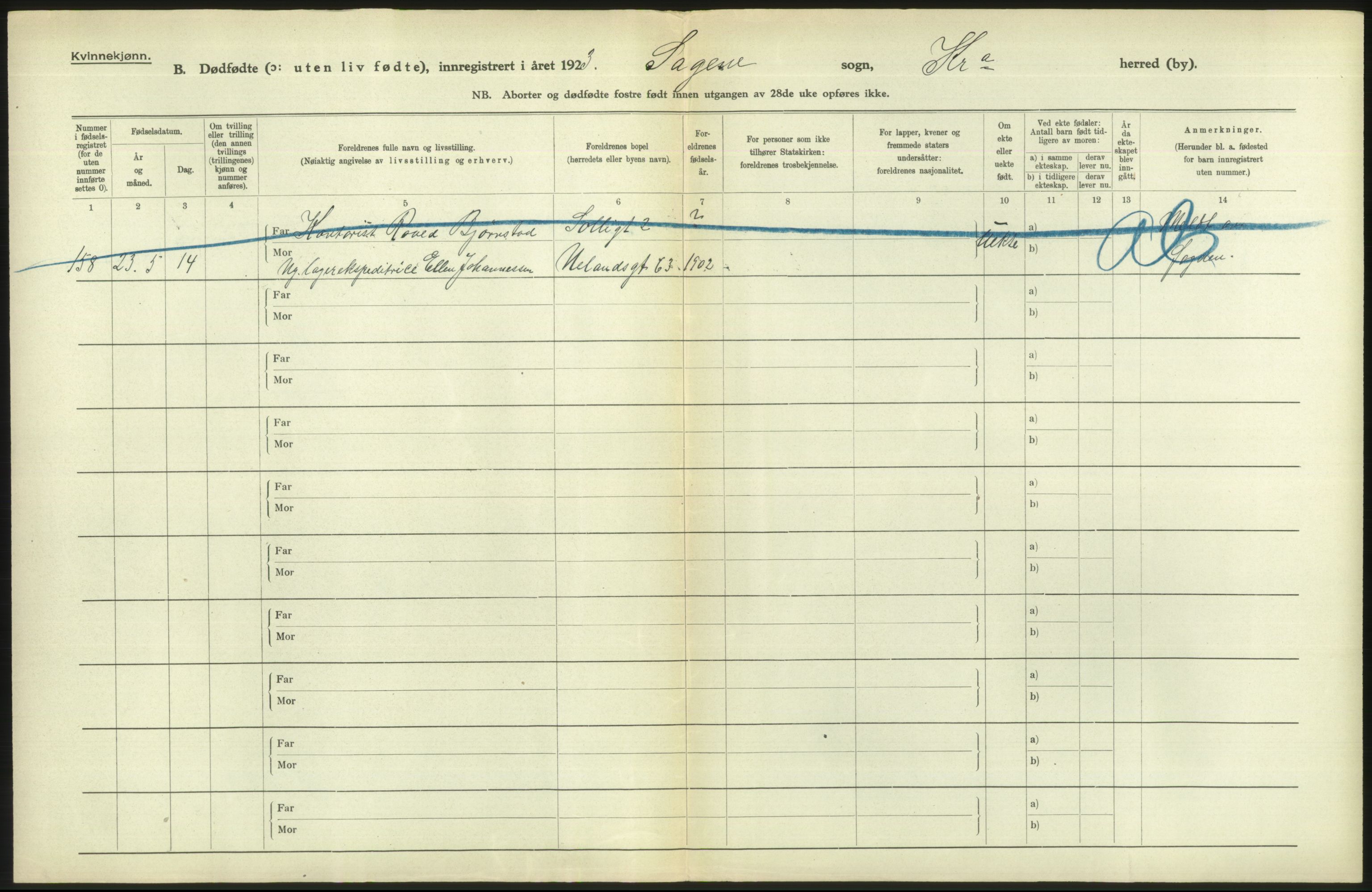 Statistisk sentralbyrå, Sosiodemografiske emner, Befolkning, RA/S-2228/D/Df/Dfc/Dfcc/L0010: Kristiania: Døde, dødfødte, 1923, s. 74