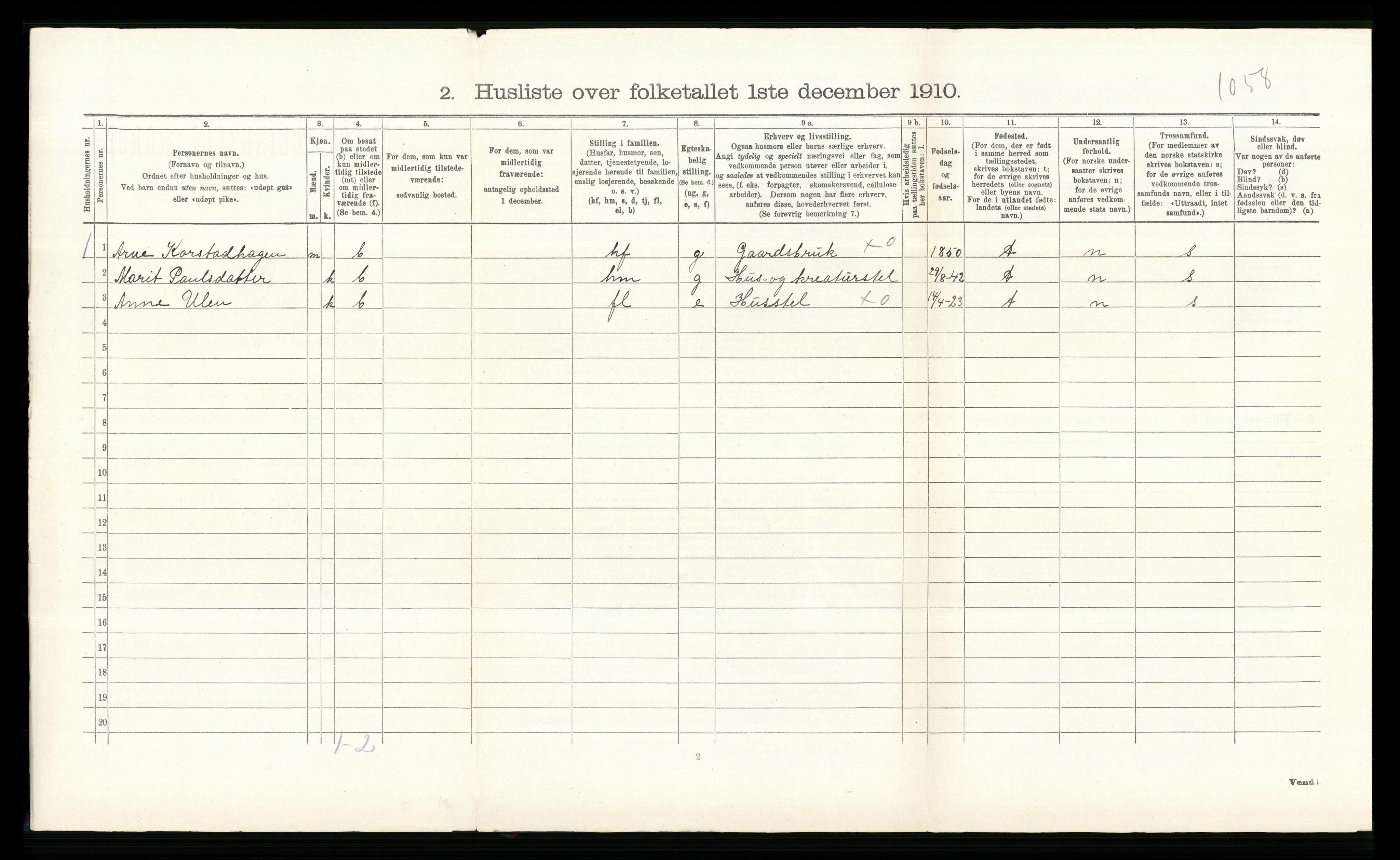 RA, Folketelling 1910 for 0519 Sør-Fron herred, 1910, s. 247