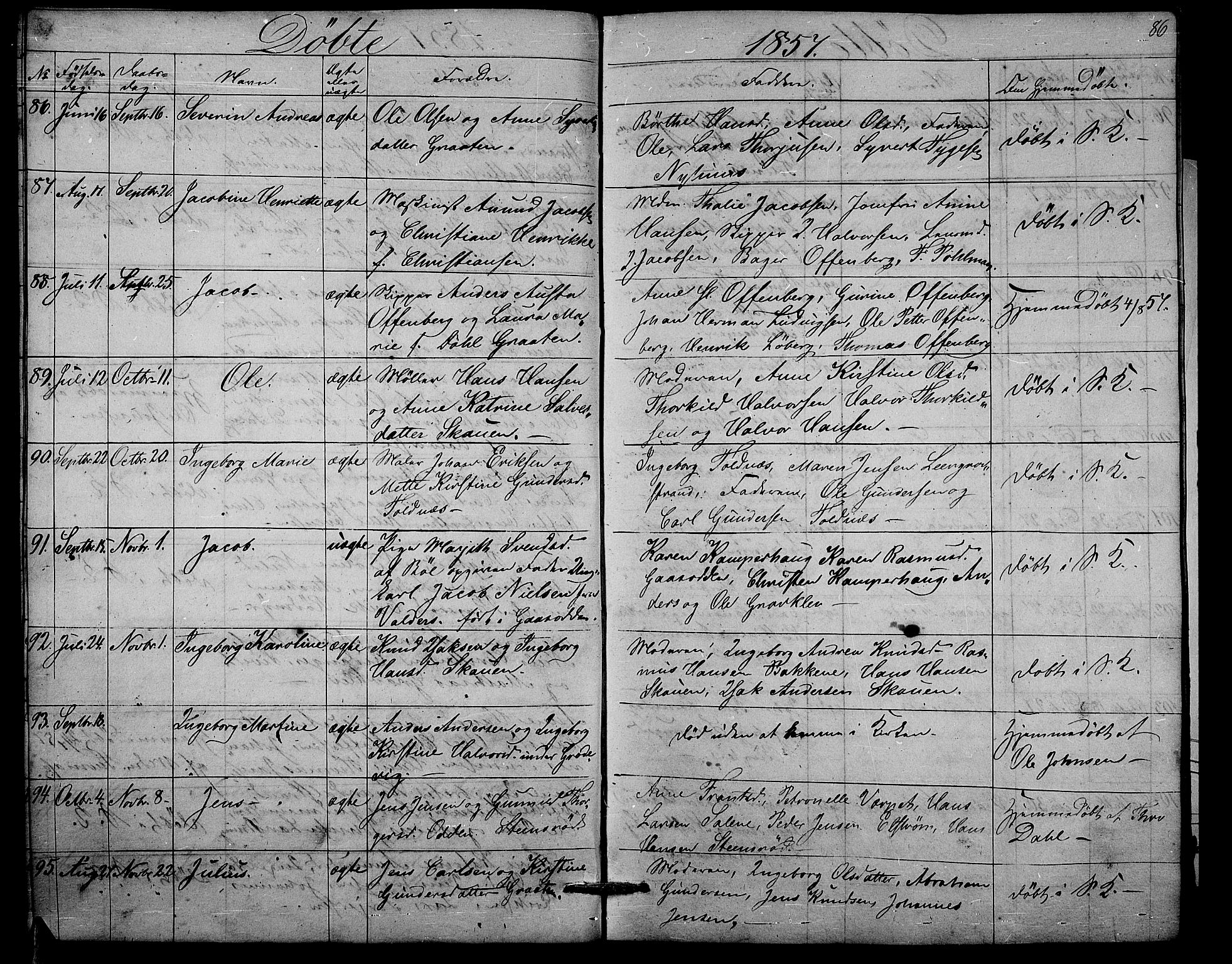 Solum kirkebøker, AV/SAKO-A-306/G/Ga/L0003: Klokkerbok nr. I 3, 1848-1859, s. 86
