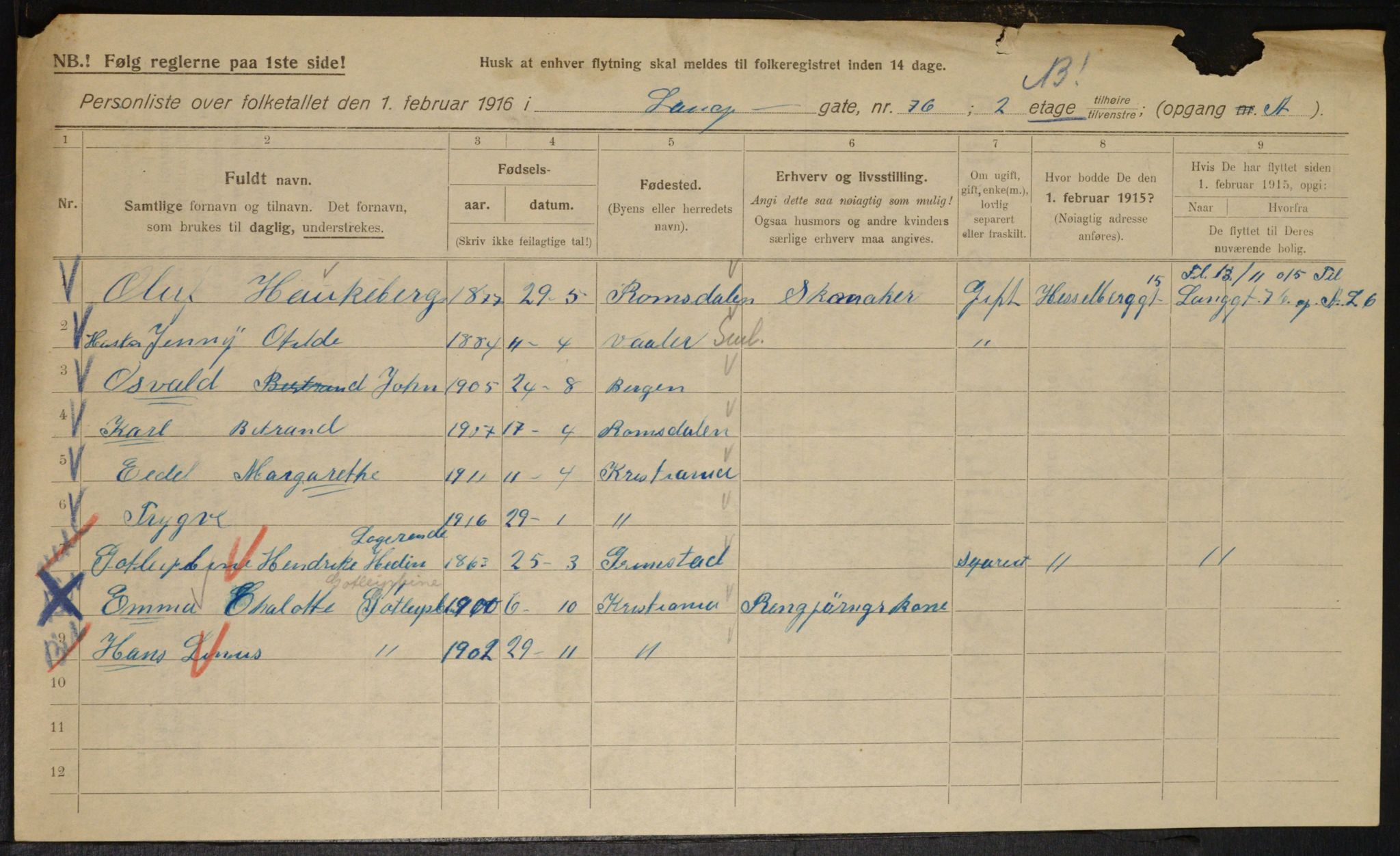OBA, Kommunal folketelling 1.2.1916 for Kristiania, 1916, s. 58219