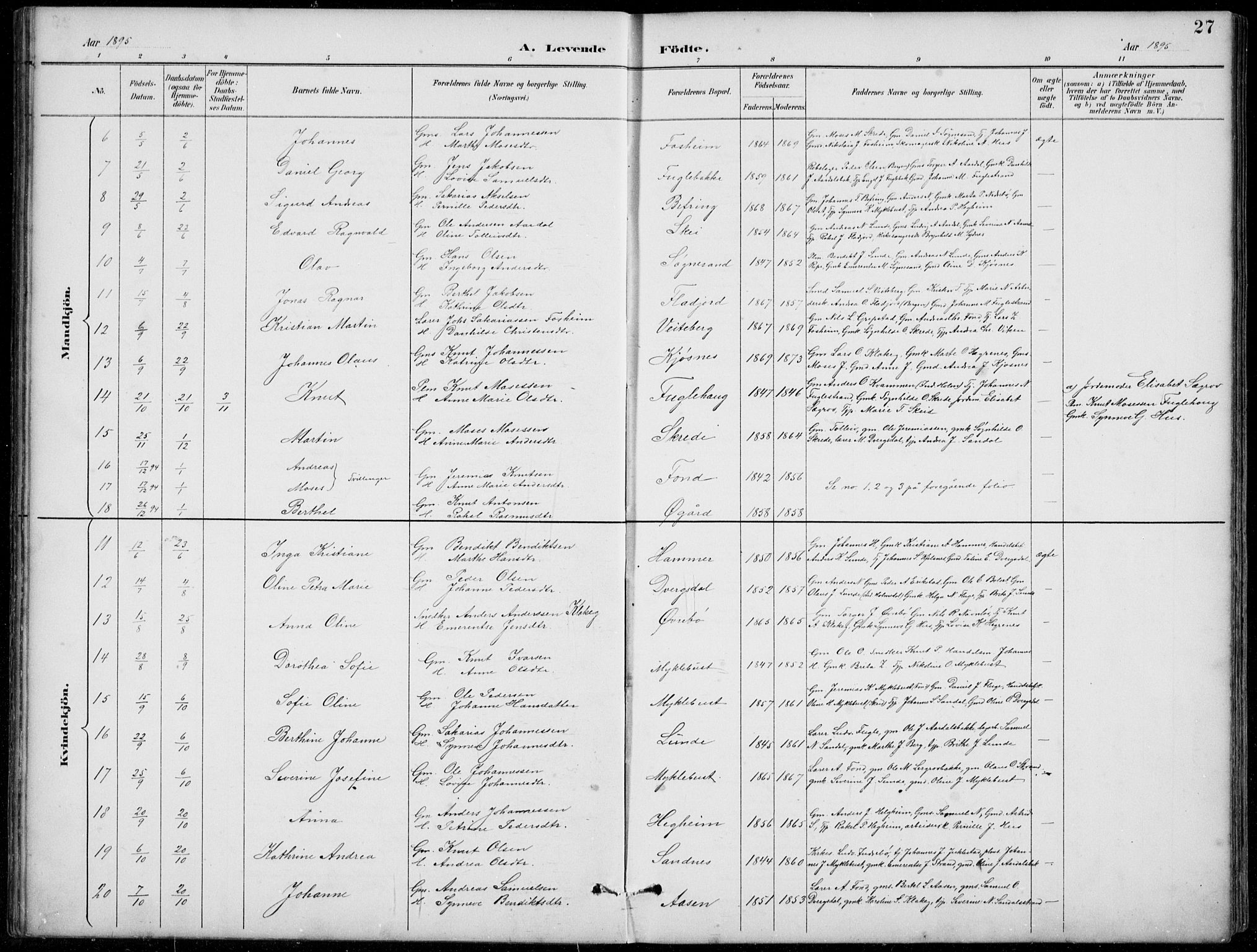 Jølster sokneprestembete, AV/SAB-A-80701/H/Hab/Habb/L0002: Klokkerbok nr. B 2, 1887-1920, s. 27
