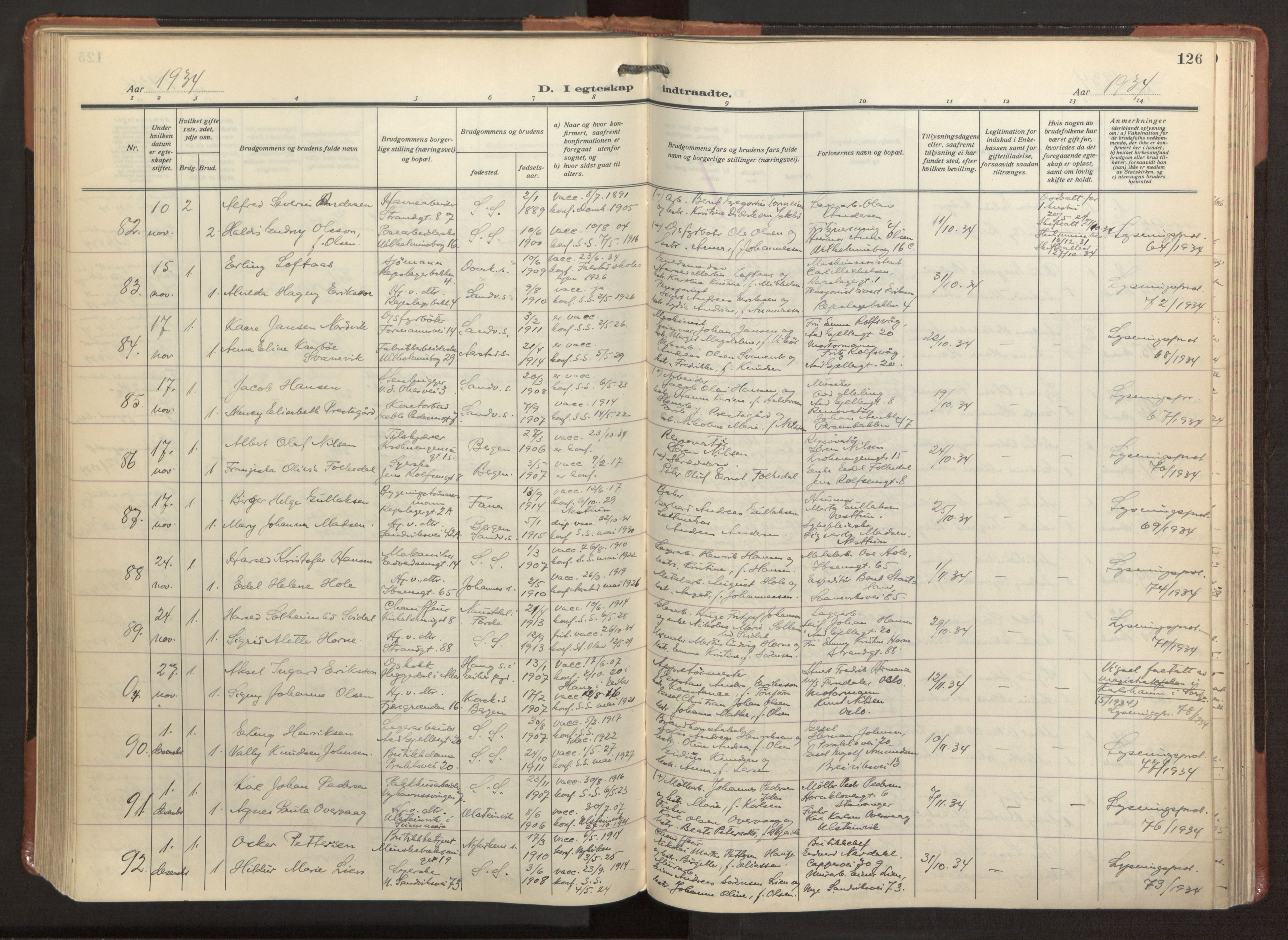 Sandviken Sokneprestembete, AV/SAB-A-77601/H/Ha/L0016: Ministerialbok nr. D 3, 1923-1940, s. 126