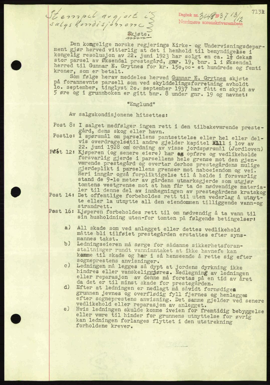 Nordmøre sorenskriveri, SAT/A-4132/1/2/2Ca: Pantebok nr. A82, 1937-1938, Dagboknr: 3048/1937