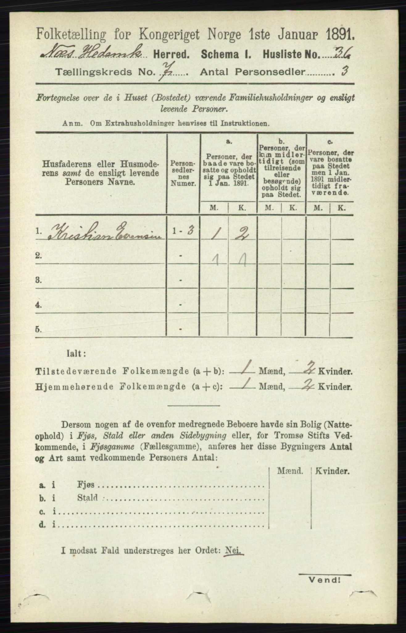 RA, Folketelling 1891 for 0411 Nes herred, 1891, s. 3864