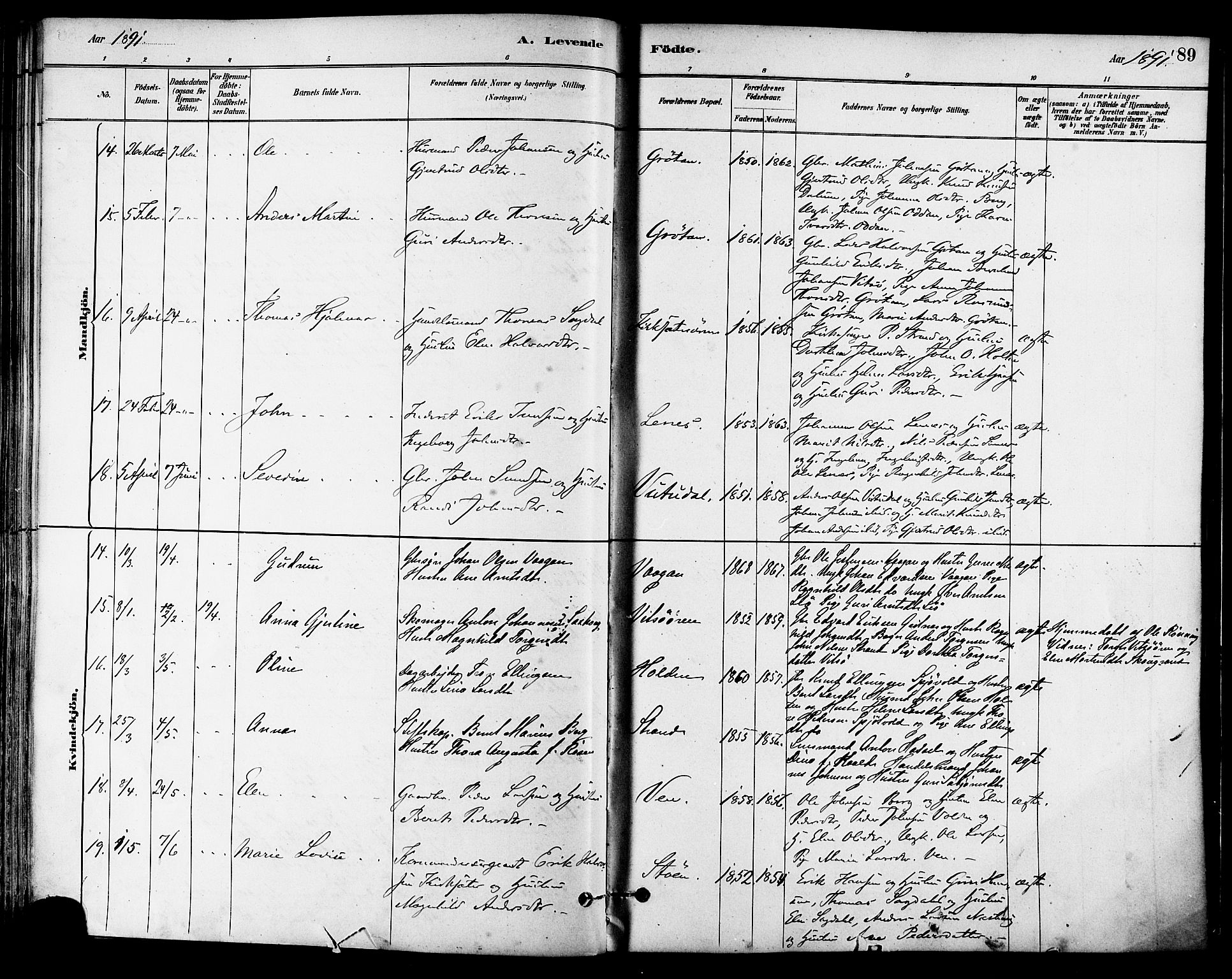 Ministerialprotokoller, klokkerbøker og fødselsregistre - Sør-Trøndelag, SAT/A-1456/630/L0496: Ministerialbok nr. 630A09, 1879-1895, s. 89