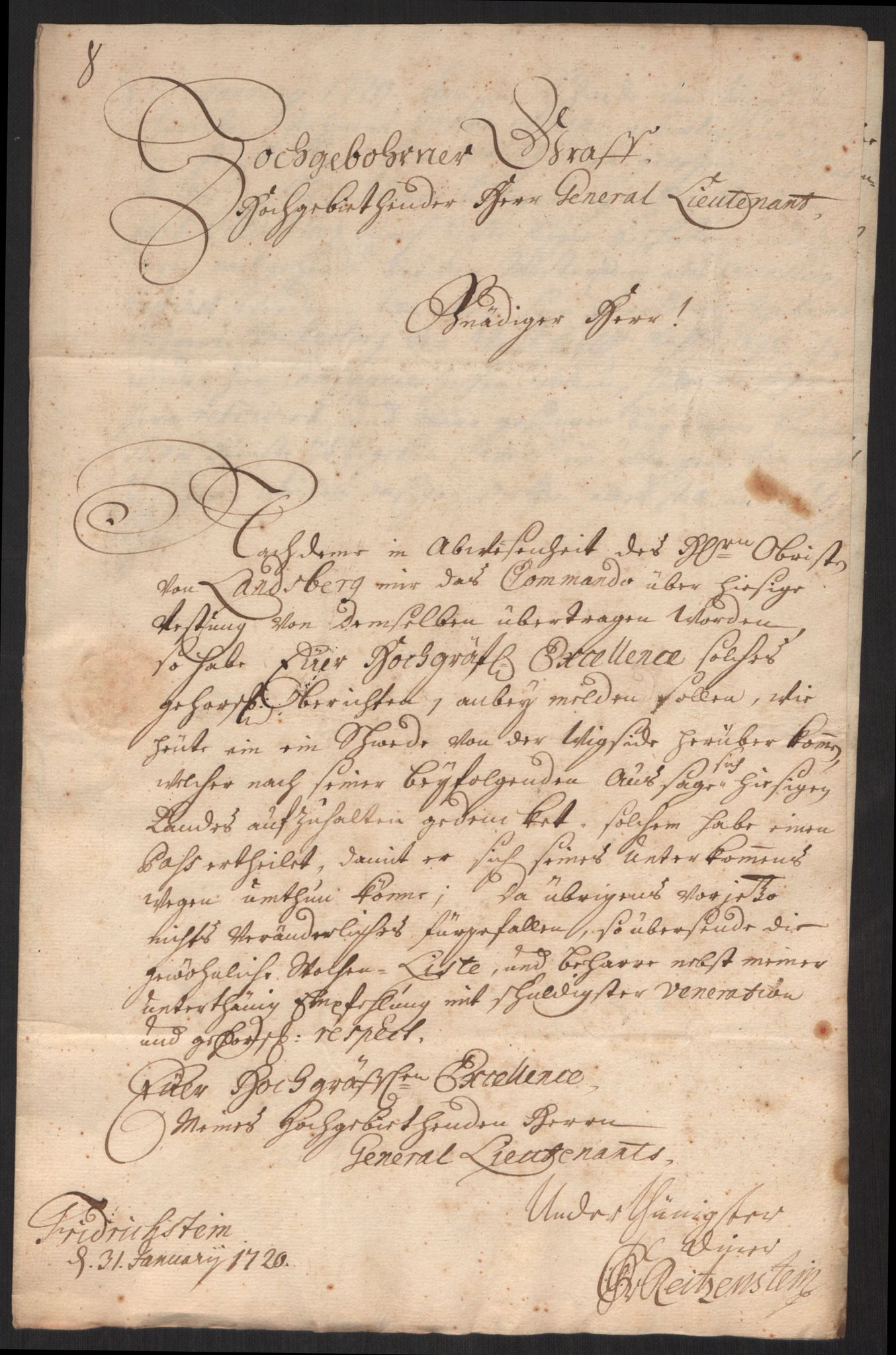 Kommanderende general (KG I) med Det norske krigsdirektorium, AV/RA-EA-5419/D/L0152: Fredriksten festning: Brev, inventarfortegnelser og regnskapsekstrakter, 1720-1723, s. 27