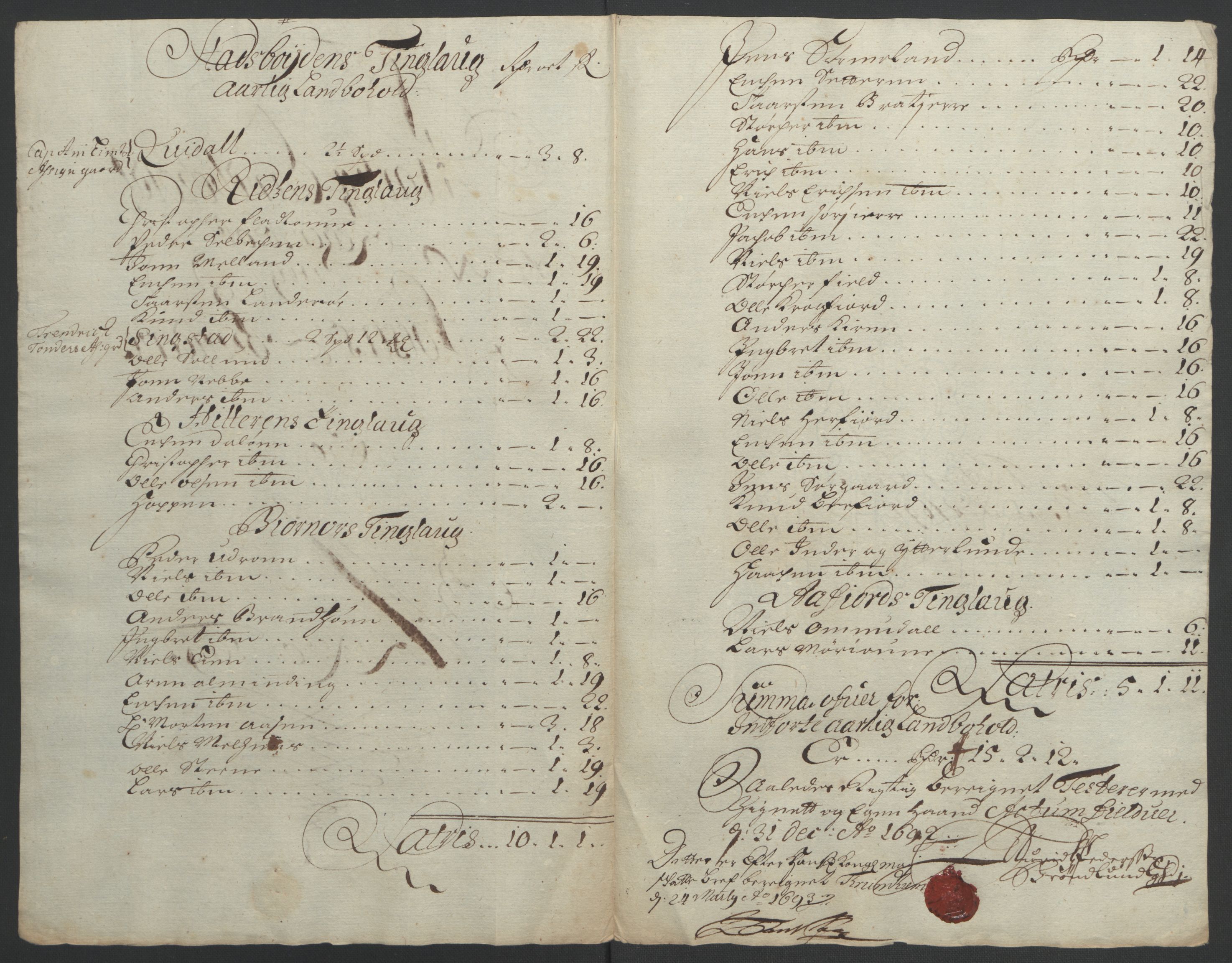 Rentekammeret inntil 1814, Reviderte regnskaper, Fogderegnskap, AV/RA-EA-4092/R57/L3849: Fogderegnskap Fosen, 1692-1693, s. 203