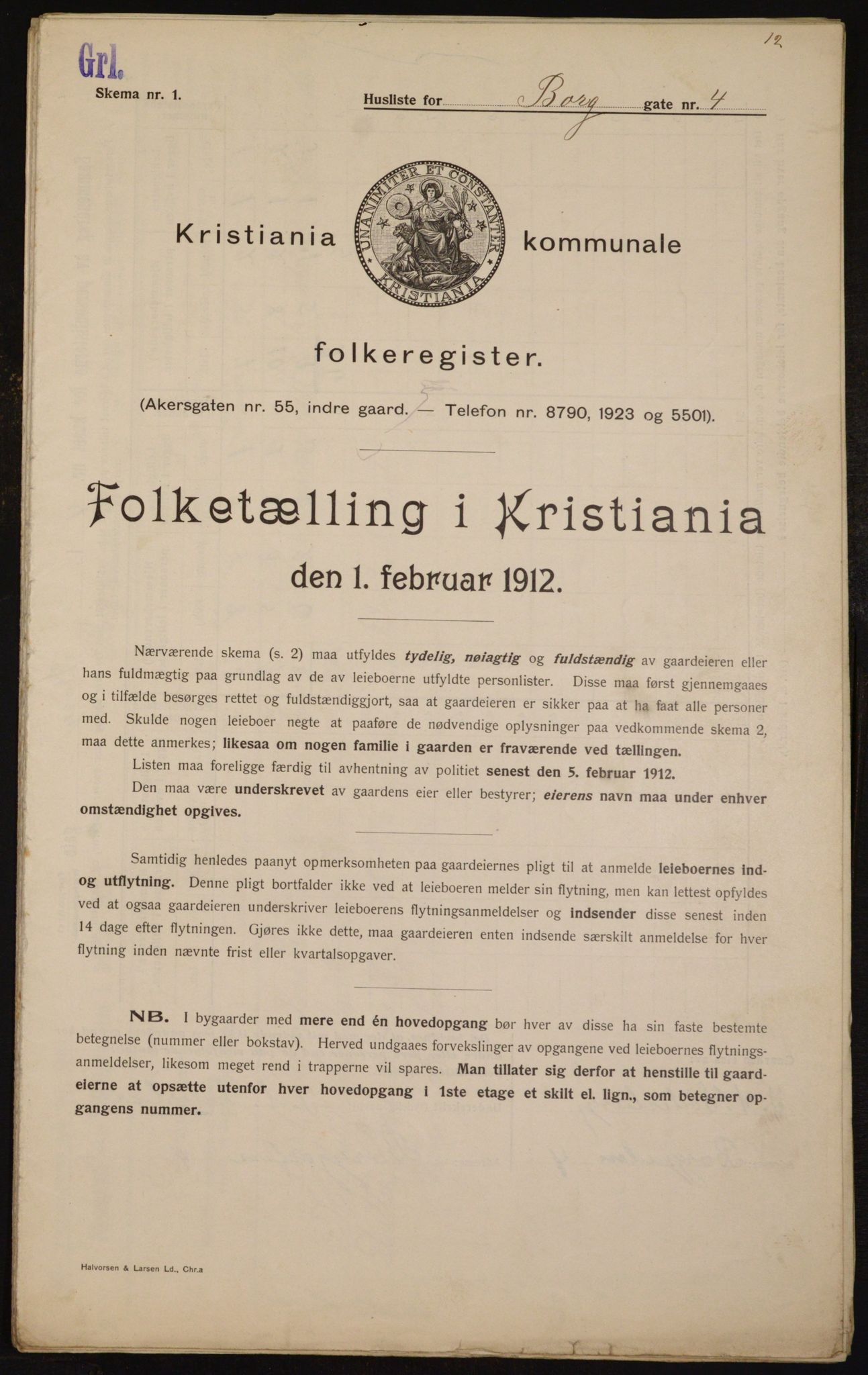 OBA, Kommunal folketelling 1.2.1912 for Kristiania, 1912, s. 7560