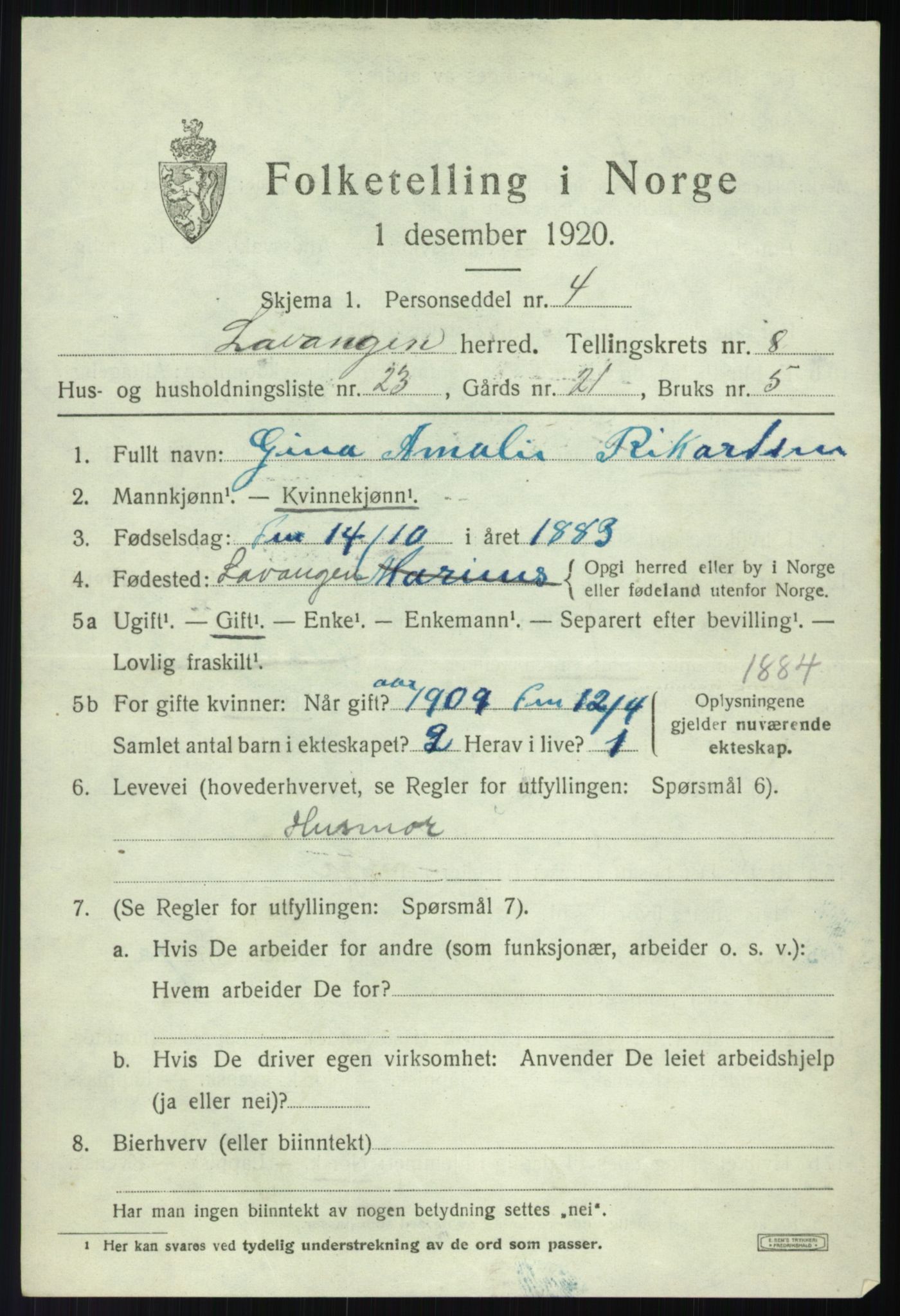 SATØ, Folketelling 1920 for 1920 Lavangen herred, 1920, s. 3349