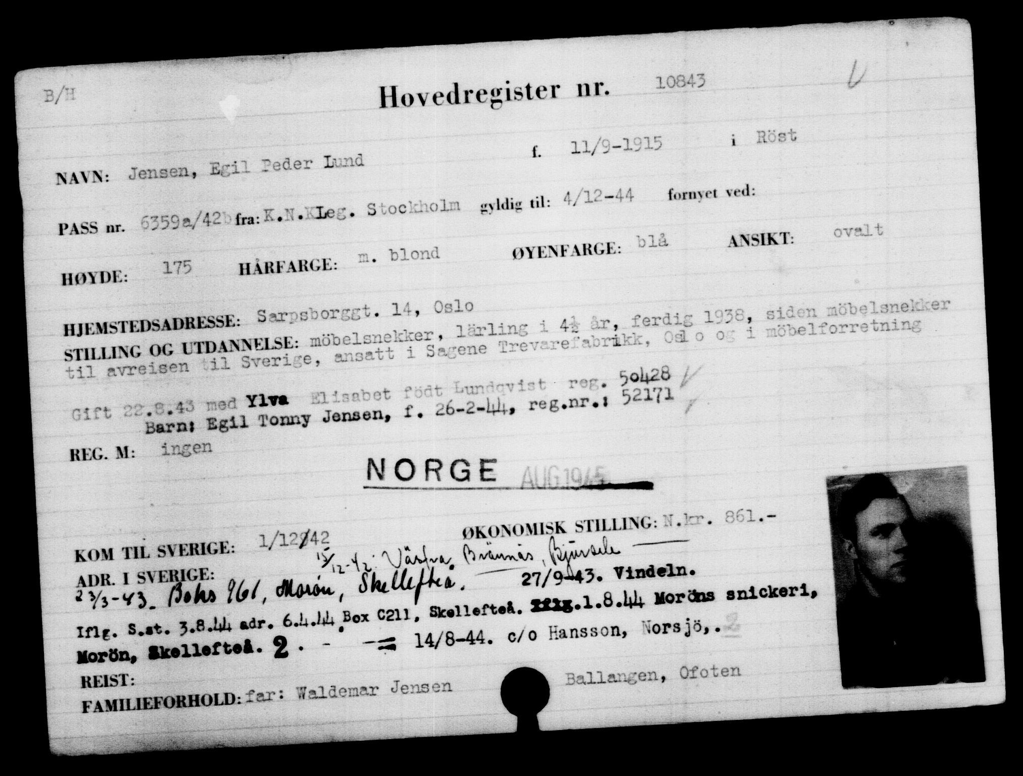 Utenriksstasjonene, Legasjonen i Stockholm, Flyktningkontoret, AV/RA-S-6753/V/Va/L0006: Kjesäterkartoteket, flyktninger med registreringsnr. 9400-12711, 1940-1945, s. 1656