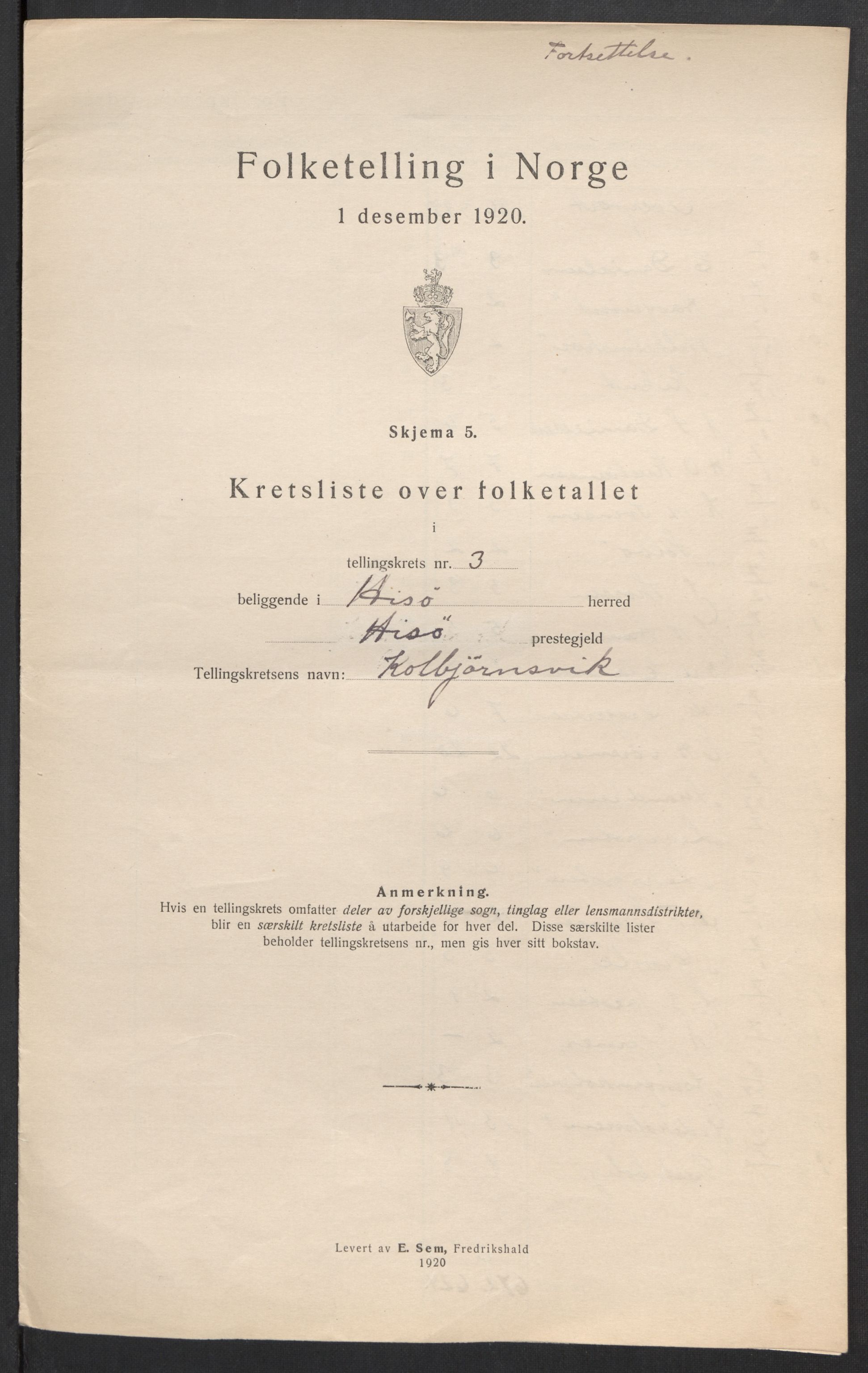 SAK, Folketelling 1920 for 0922 Hisøy herred, 1920, s. 22