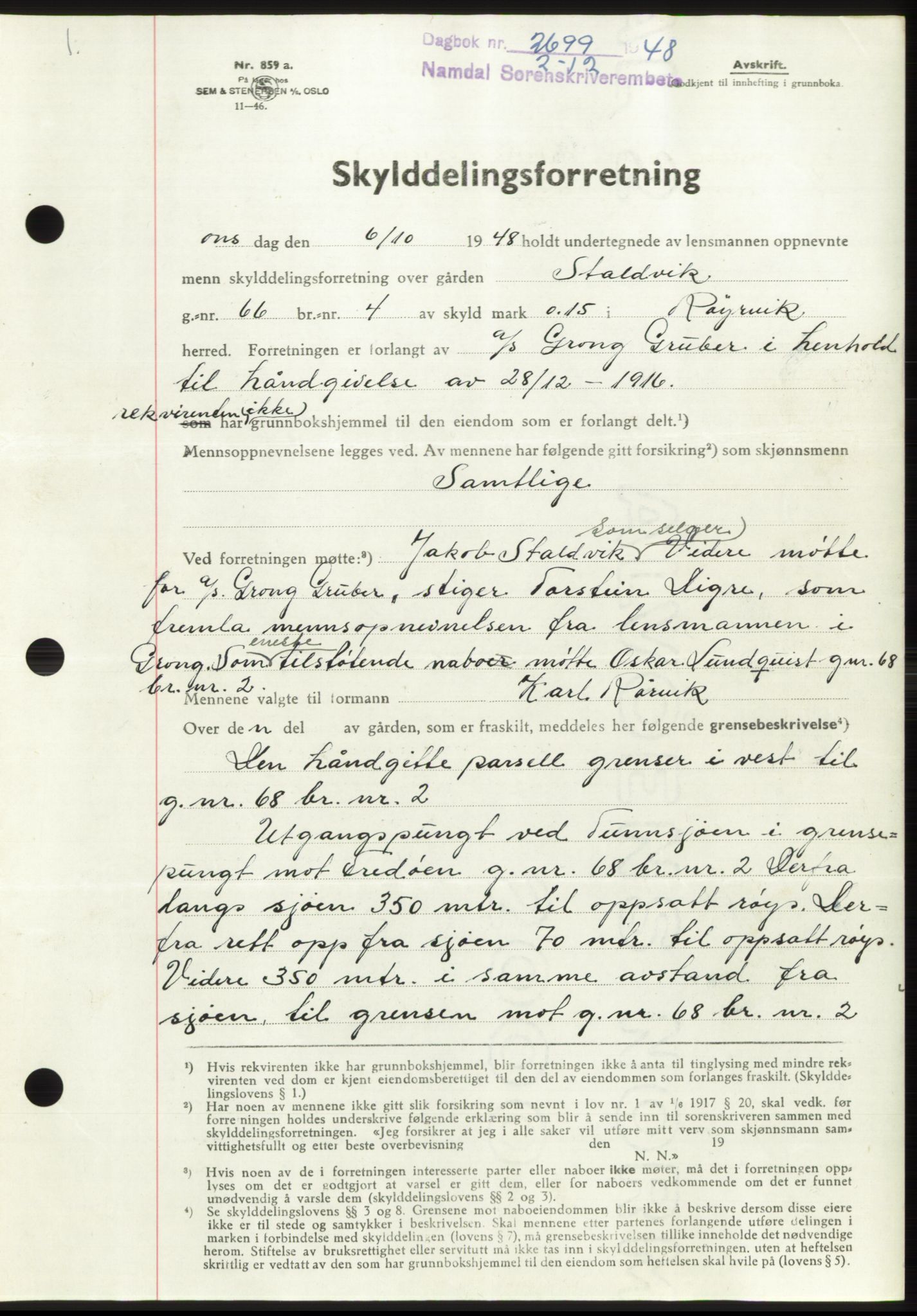 Namdal sorenskriveri, SAT/A-4133/1/2/2C: Pantebok nr. -, 1948-1948, Dagboknr: 2699/1948
