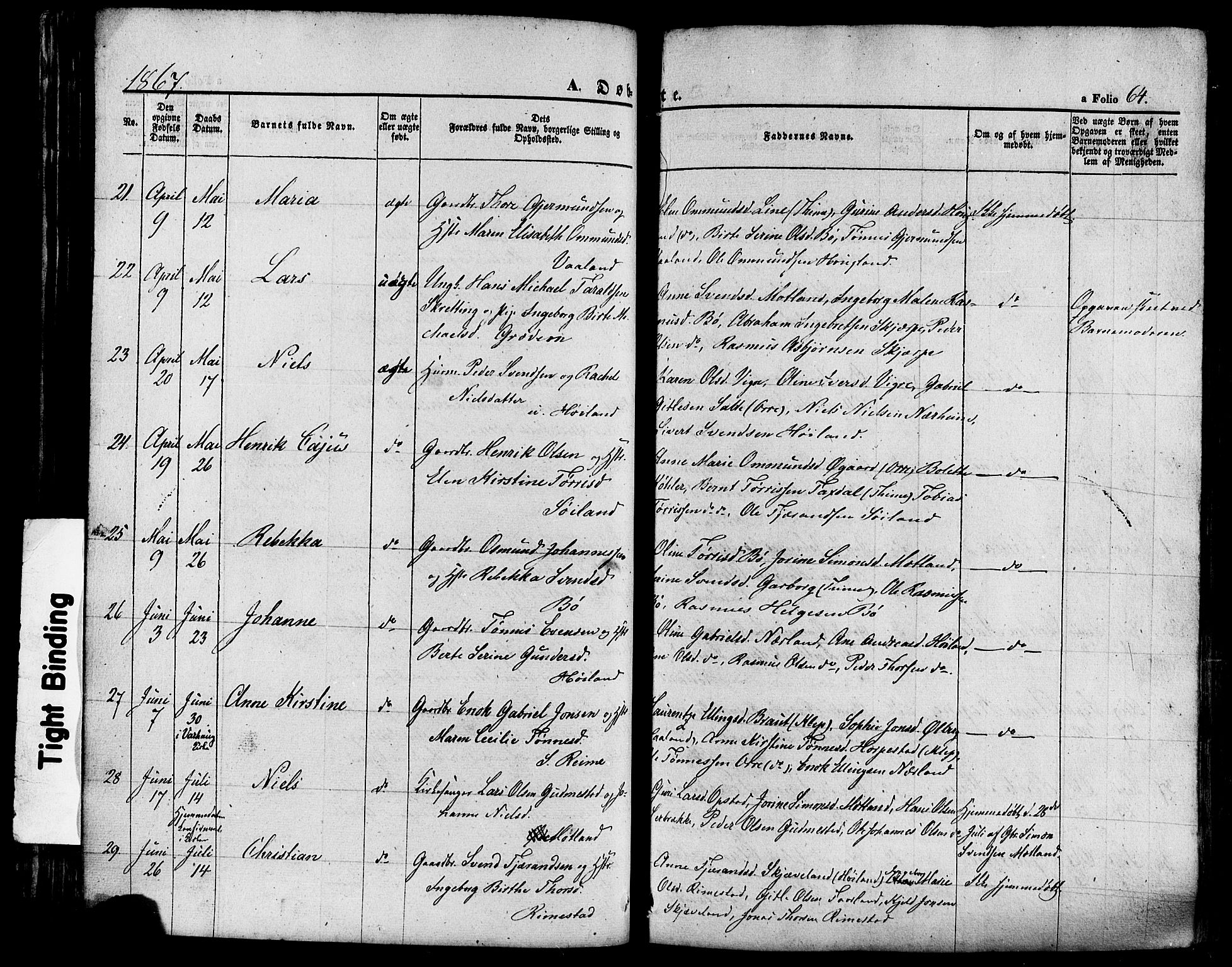 Hå sokneprestkontor, AV/SAST-A-101801/001/30BA/L0008: Ministerialbok nr. A 7, 1853-1878, s. 64