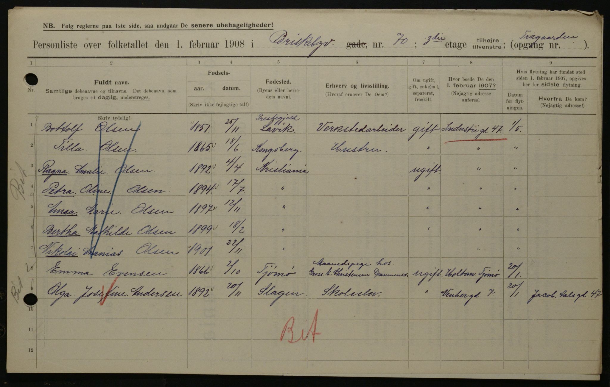OBA, Kommunal folketelling 1.2.1908 for Kristiania kjøpstad, 1908, s. 9094