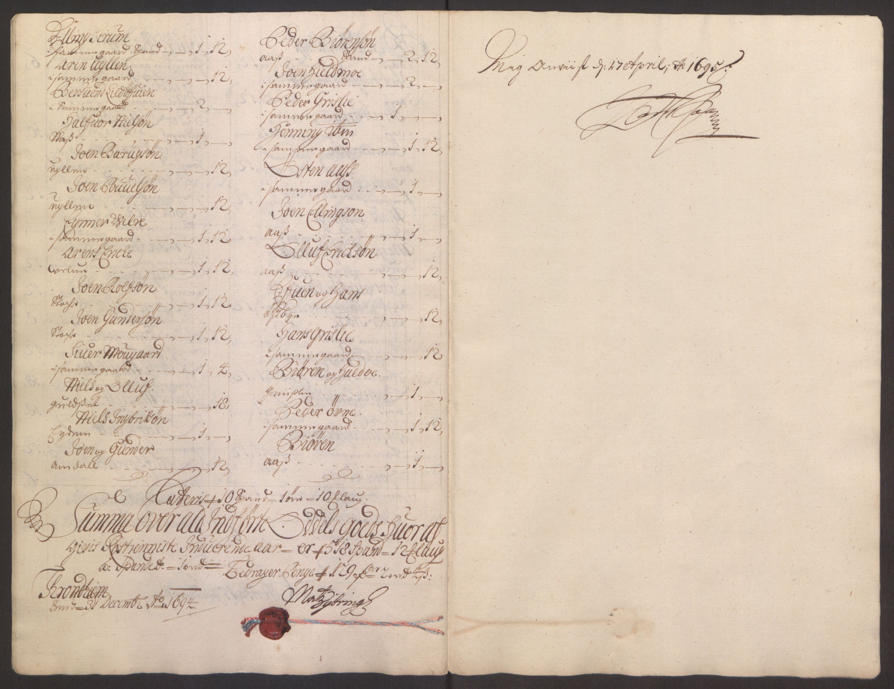Rentekammeret inntil 1814, Reviderte regnskaper, Fogderegnskap, RA/EA-4092/R61/L4104: Fogderegnskap Strinda og Selbu, 1693-1694, s. 248