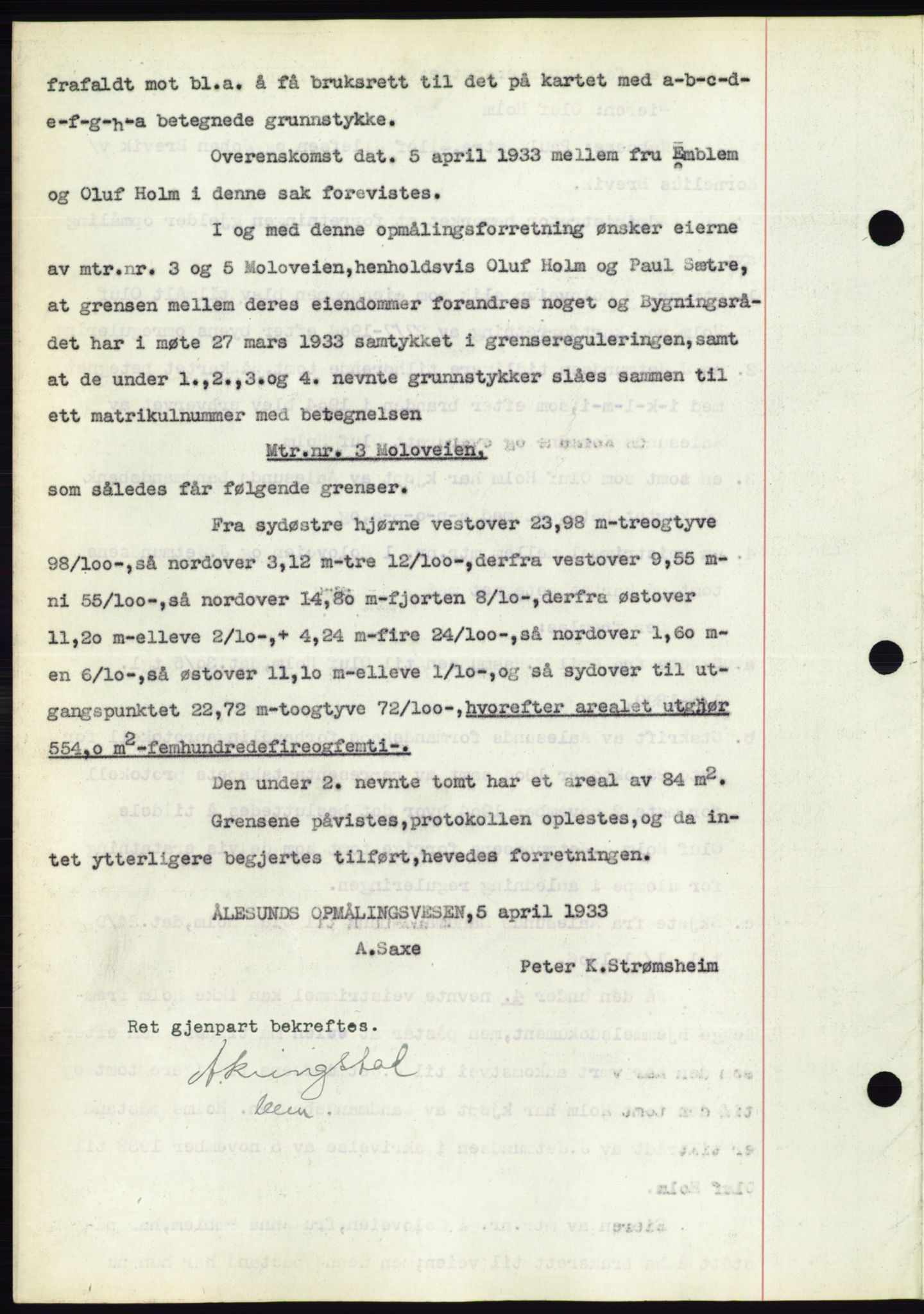 Ålesund byfogd, AV/SAT-A-4384: Pantebok nr. 30, 1932-1933, Tingl.dato: 25.04.1933