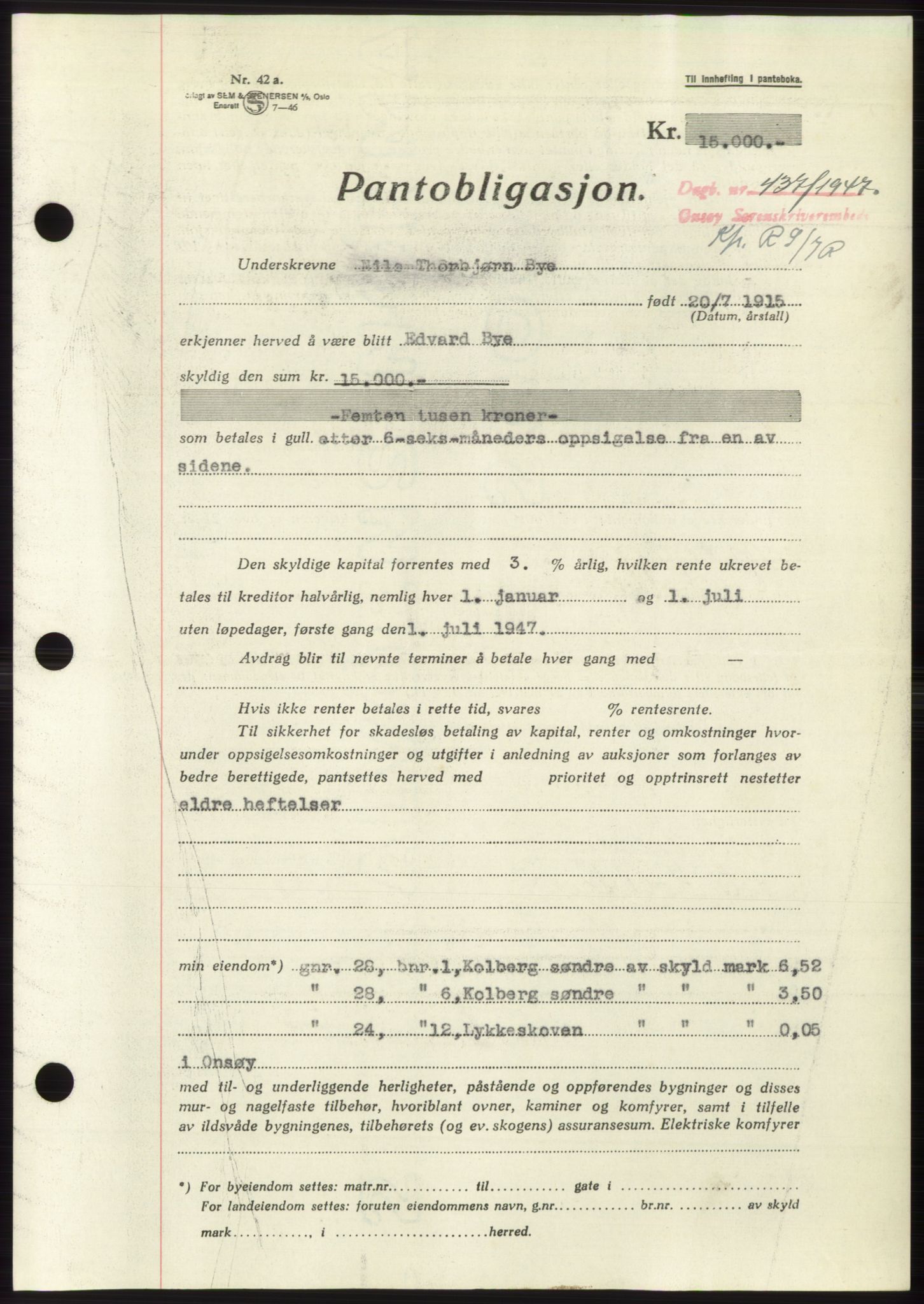 Onsøy sorenskriveri, SAO/A-10474/G/Ga/Gac/L0005: Pantebok nr. B 9-5, 1946-1947, Dagboknr: 437/1947