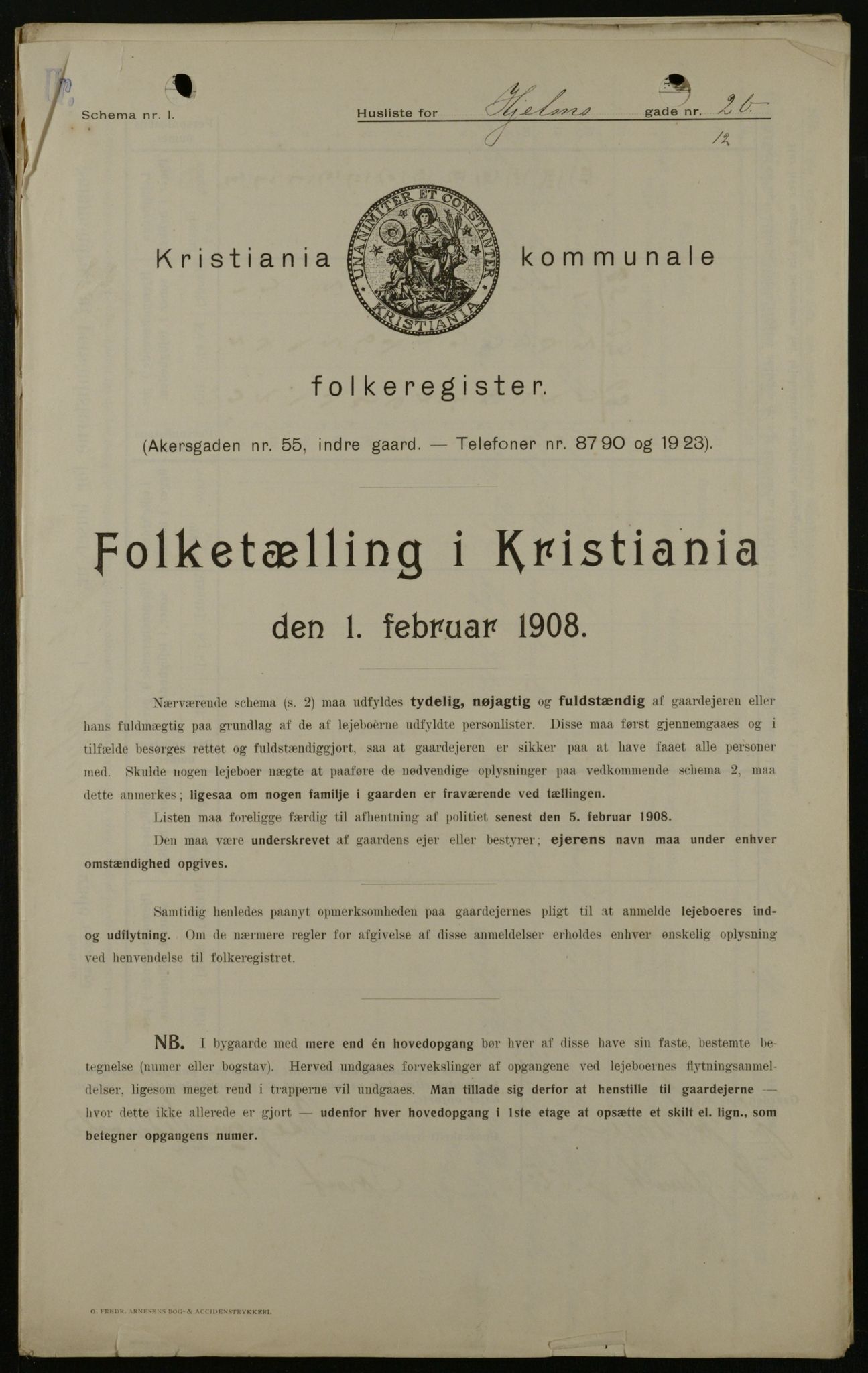 OBA, Kommunal folketelling 1.2.1908 for Kristiania kjøpstad, 1908, s. 36101