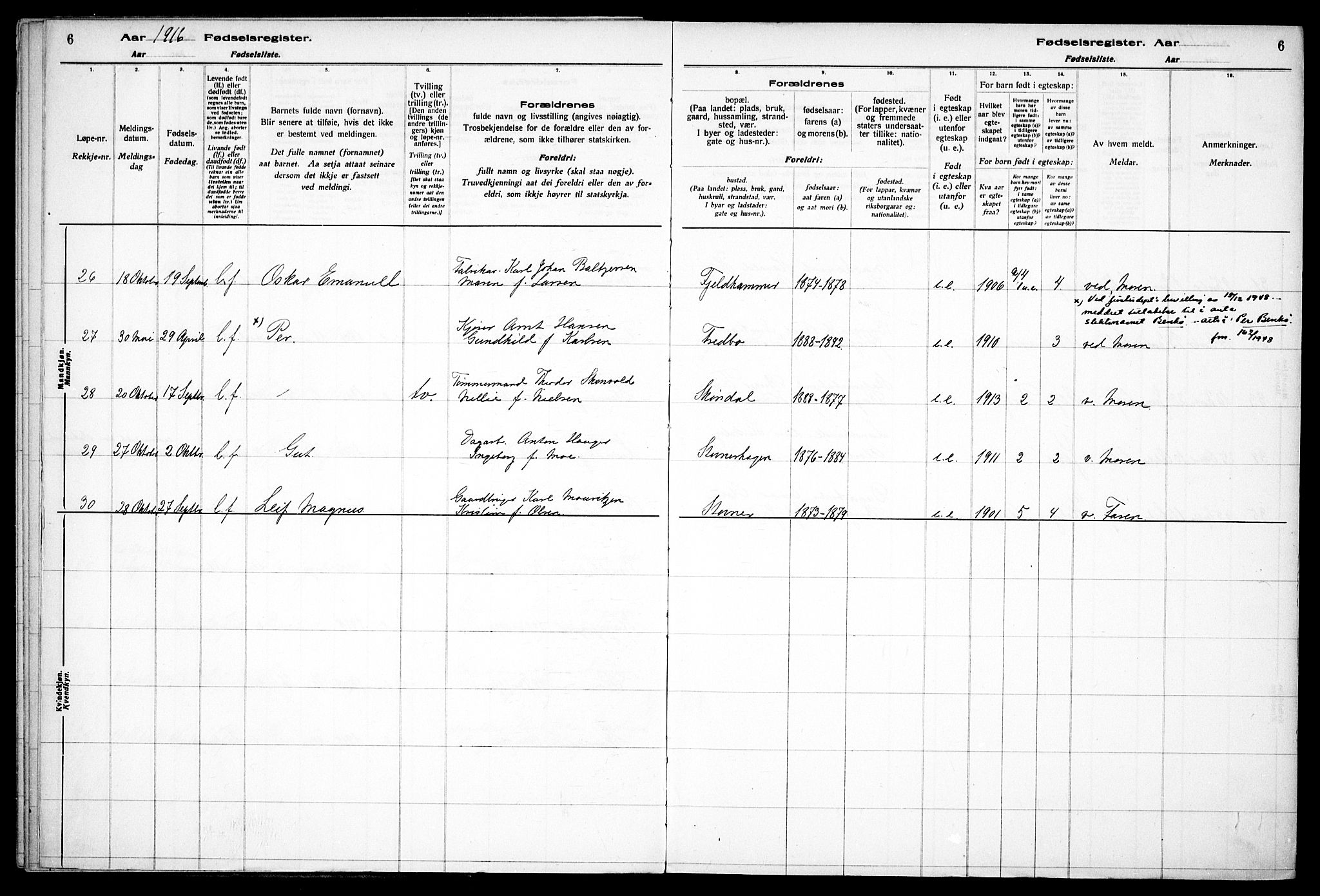 Østre Aker prestekontor Kirkebøker, AV/SAO-A-10840/J/Jb/L0001: Fødselsregister nr. II 1, 1916-1932, s. 6